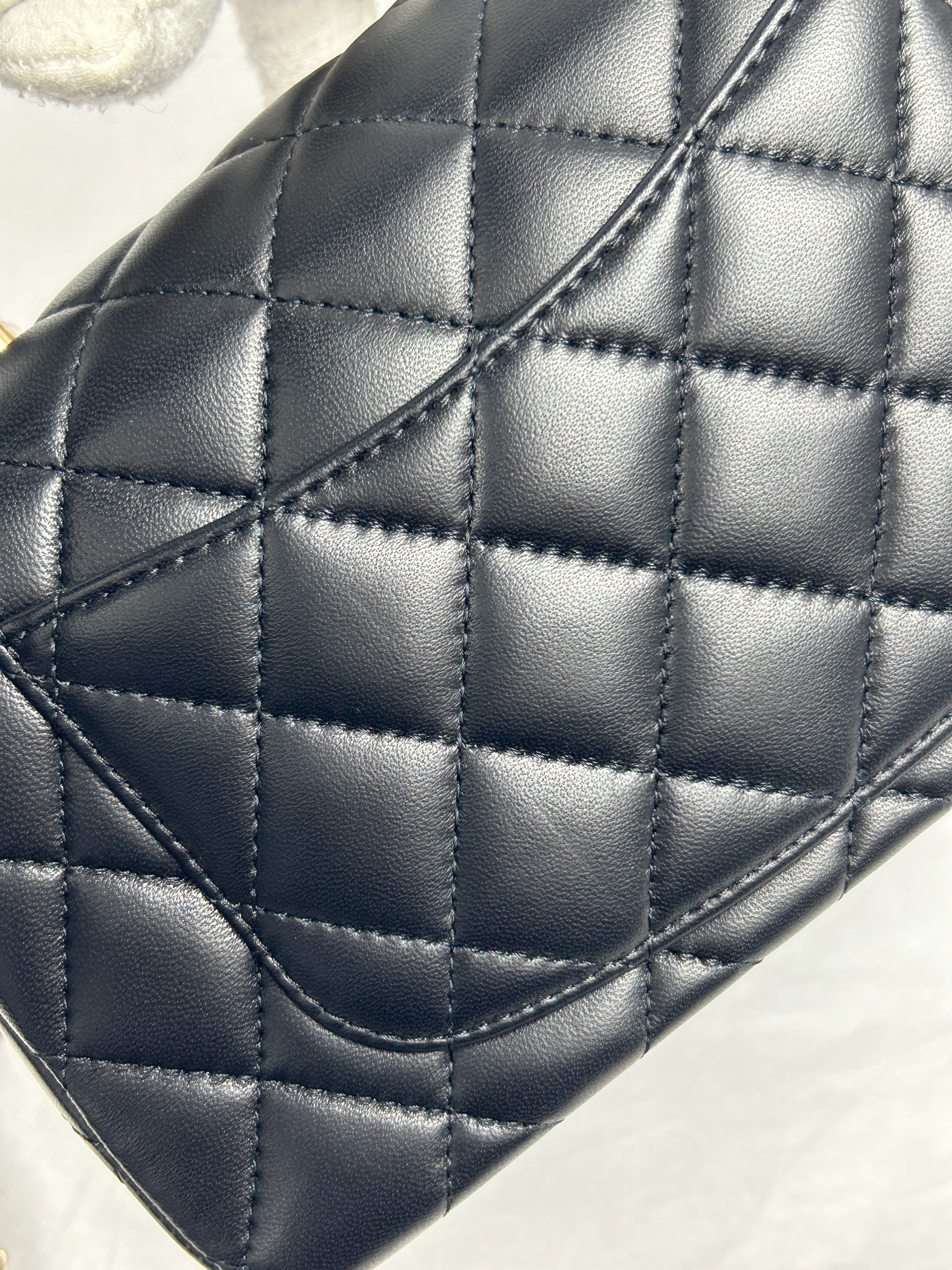 Black Quilted Lambskin Top Handle Mini Classic Rectangle W/LGHW W/Leo Chanel Charm