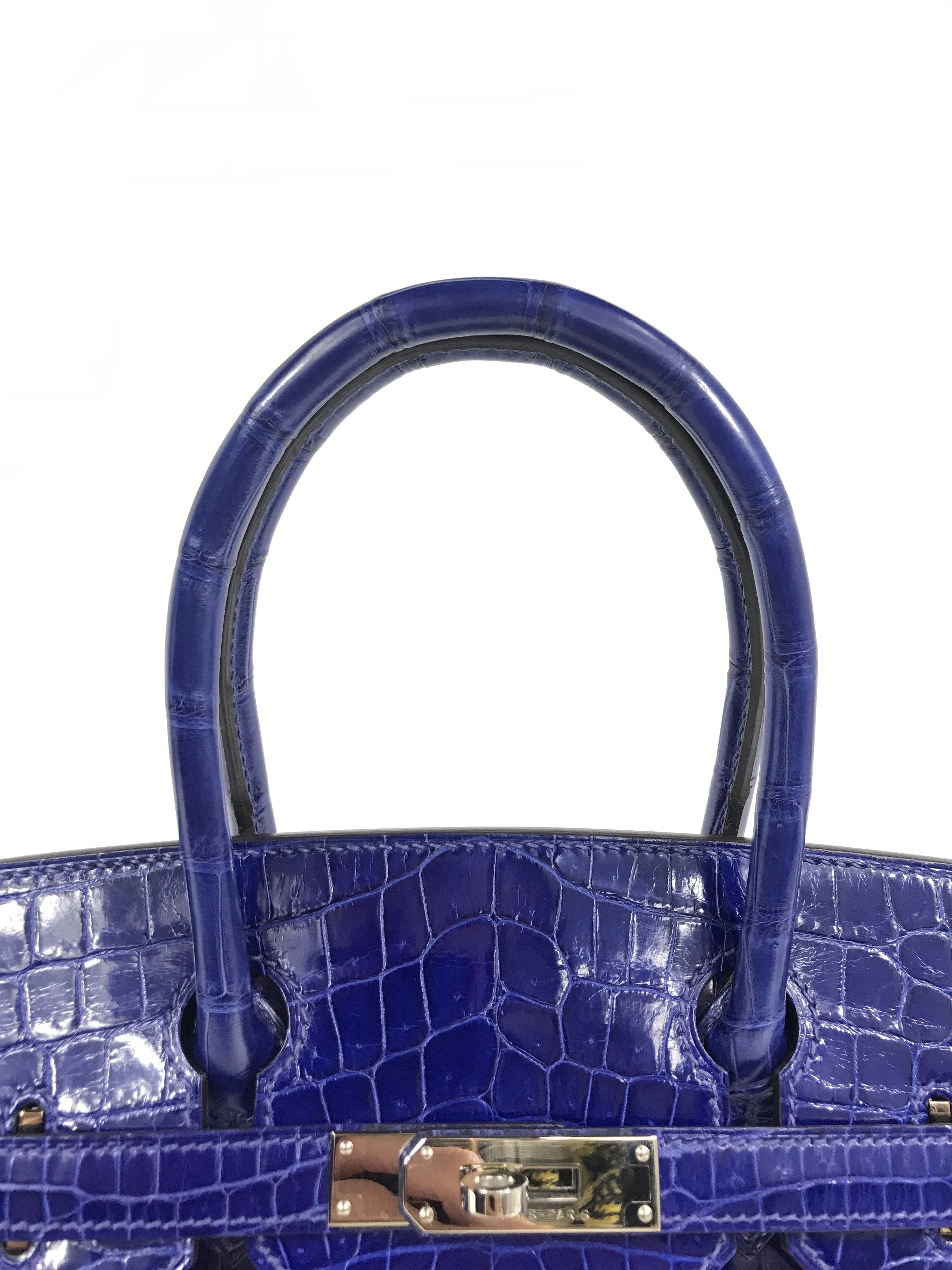 Blue Electric Croc Niloticus Birkin 30 W/ SHW