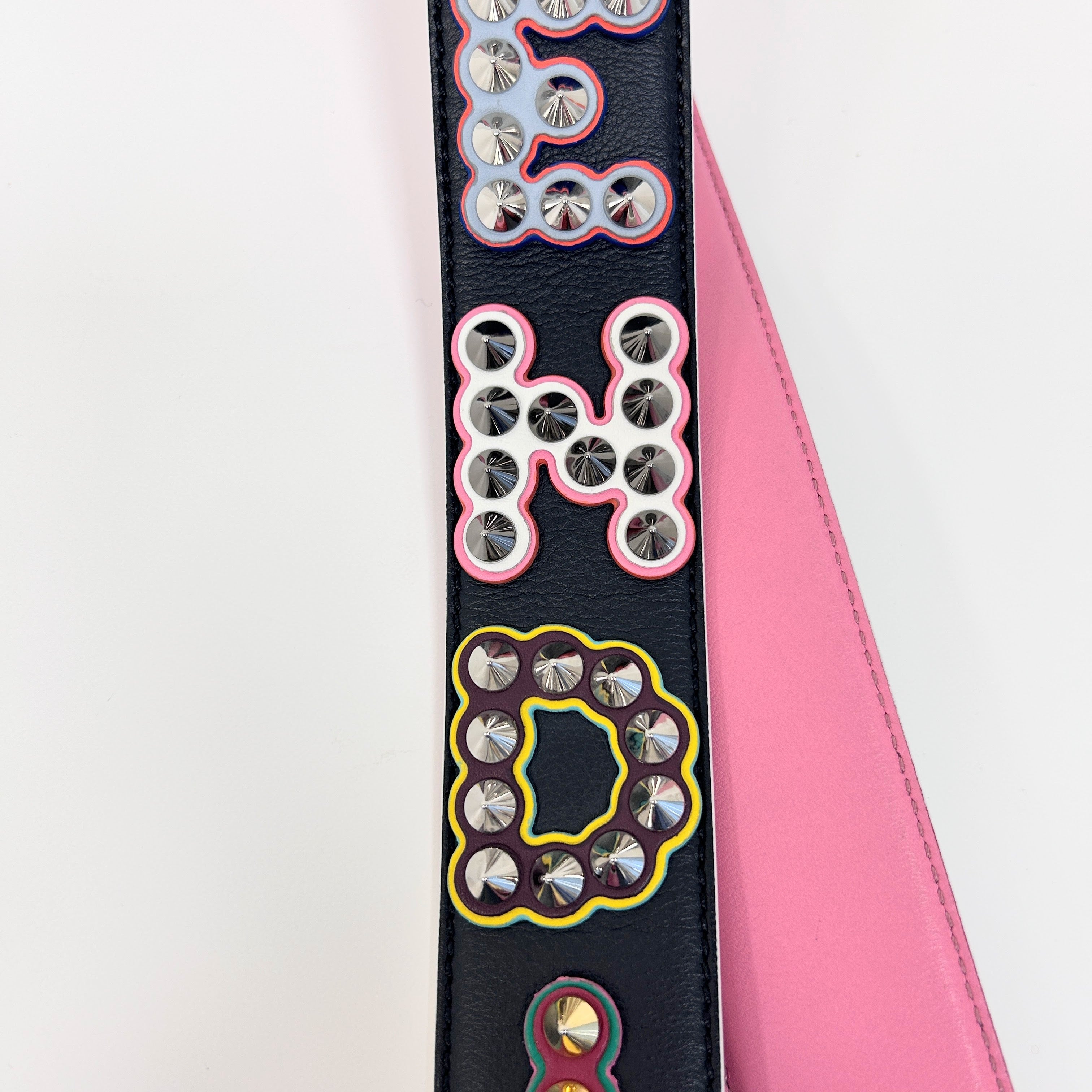 Black/Pink Leather Studded Shoulder Strap w/RHW