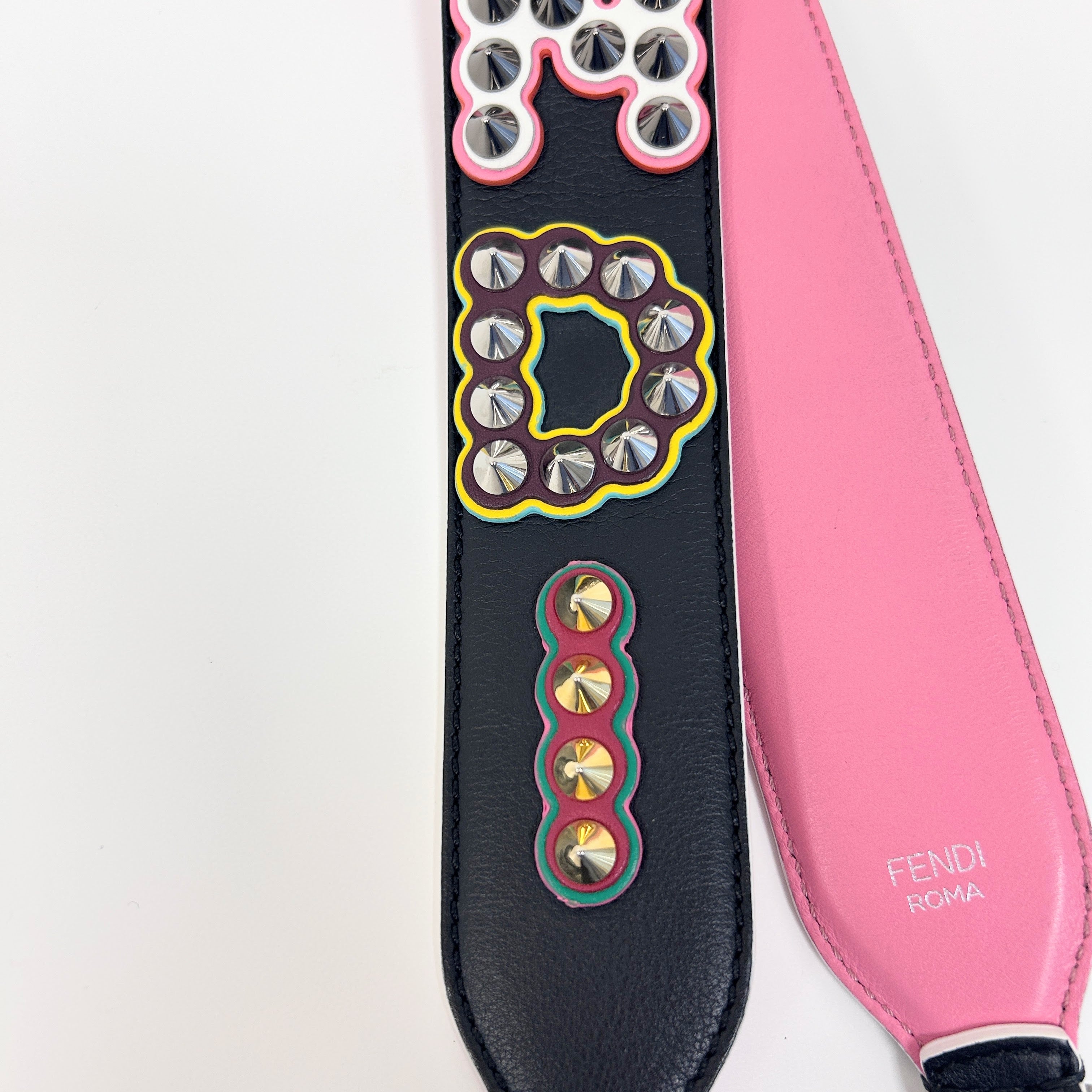 Black/Pink Leather Studded Shoulder Strap w/RHW
