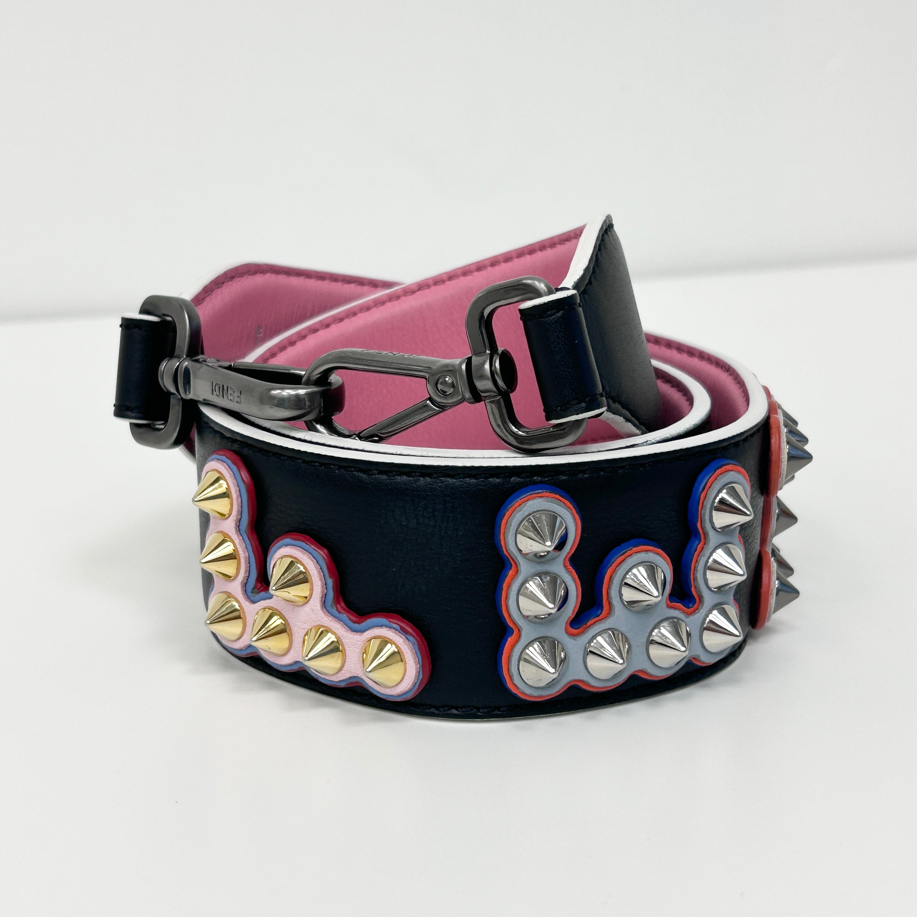 Black/Pink Leather Studded Shoulder Strap w/RHW