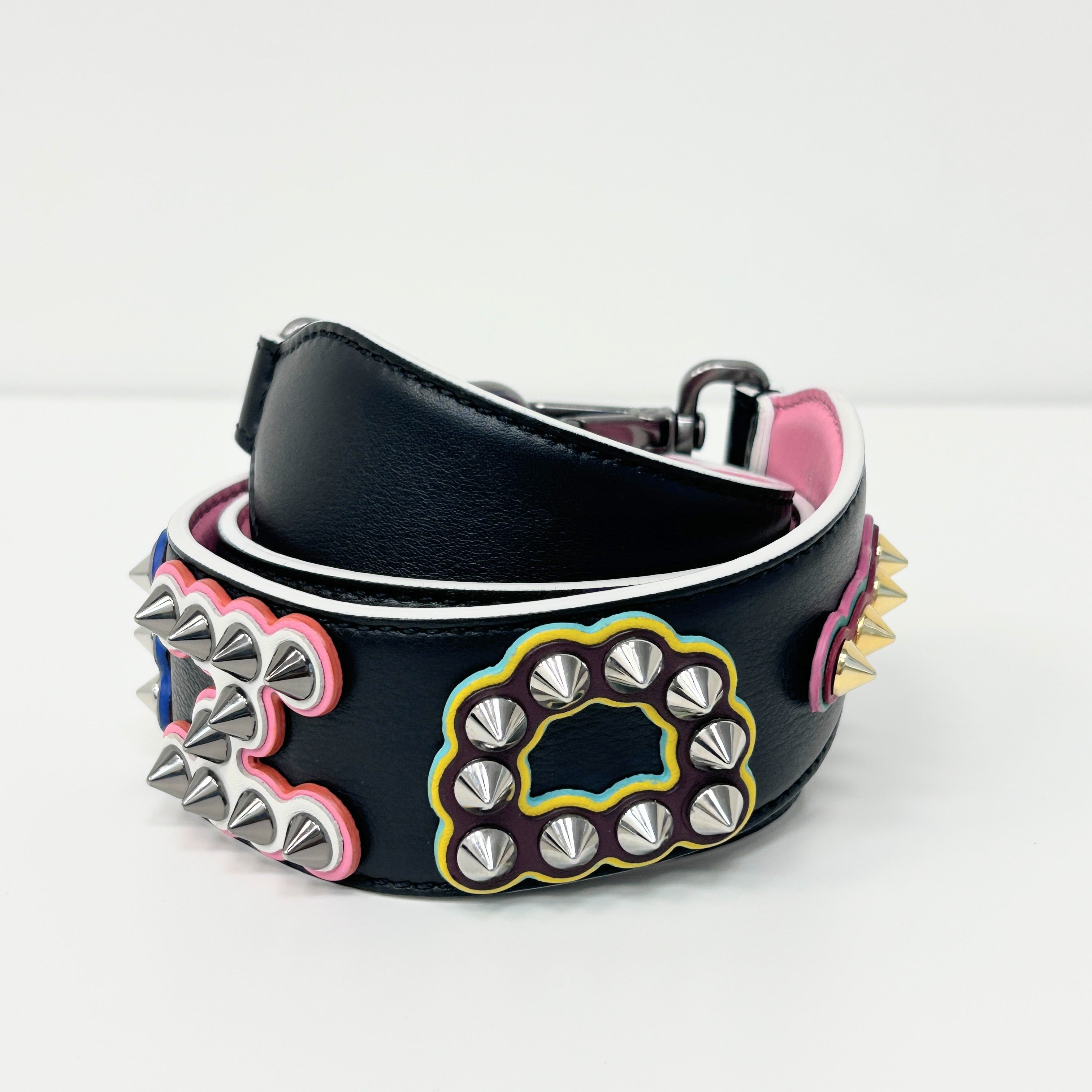 Black/Pink Leather Studded Shoulder Strap w/RHW