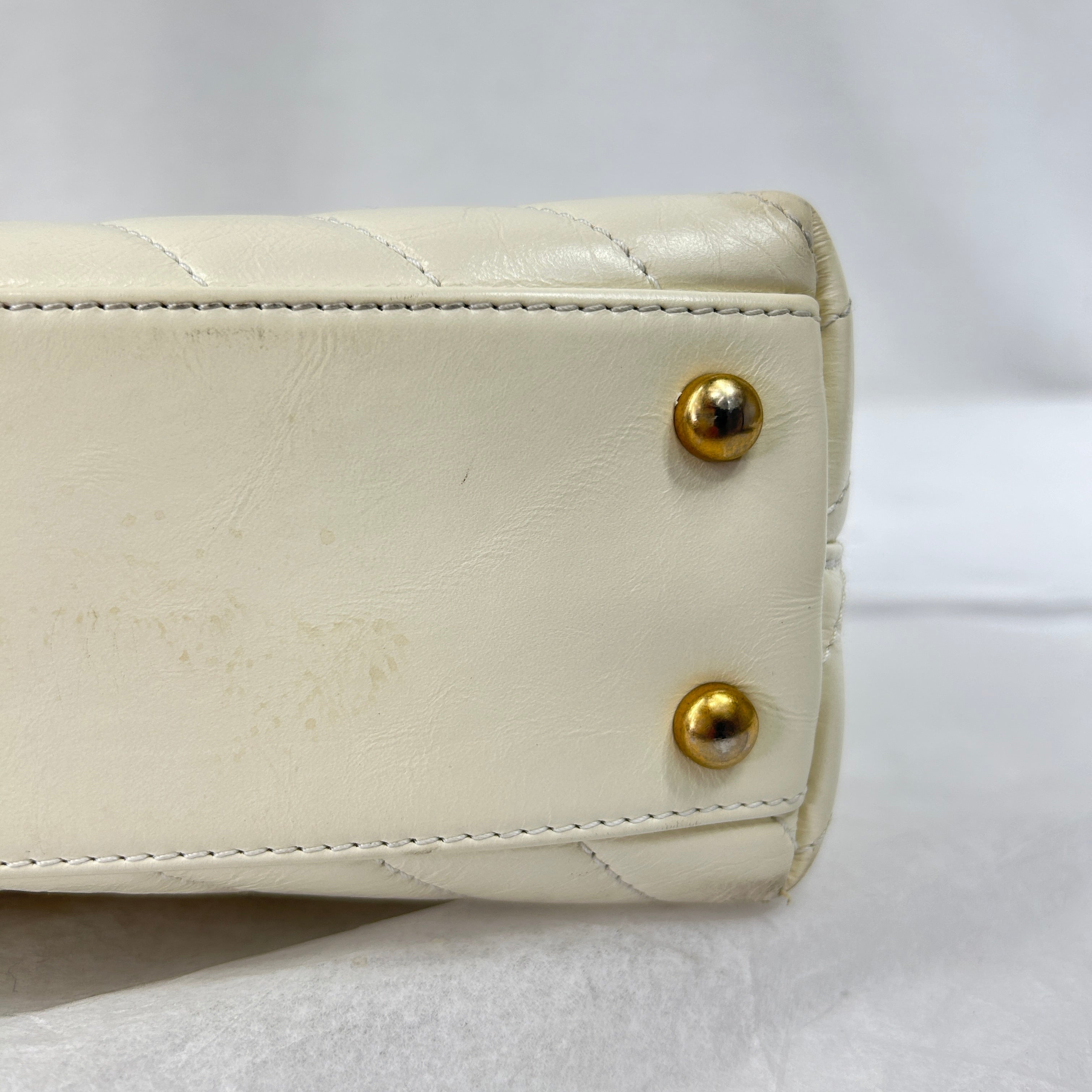 White Chevron Crinkled Calfskin Beige Lizard Mini Coco Handle W/AGHW