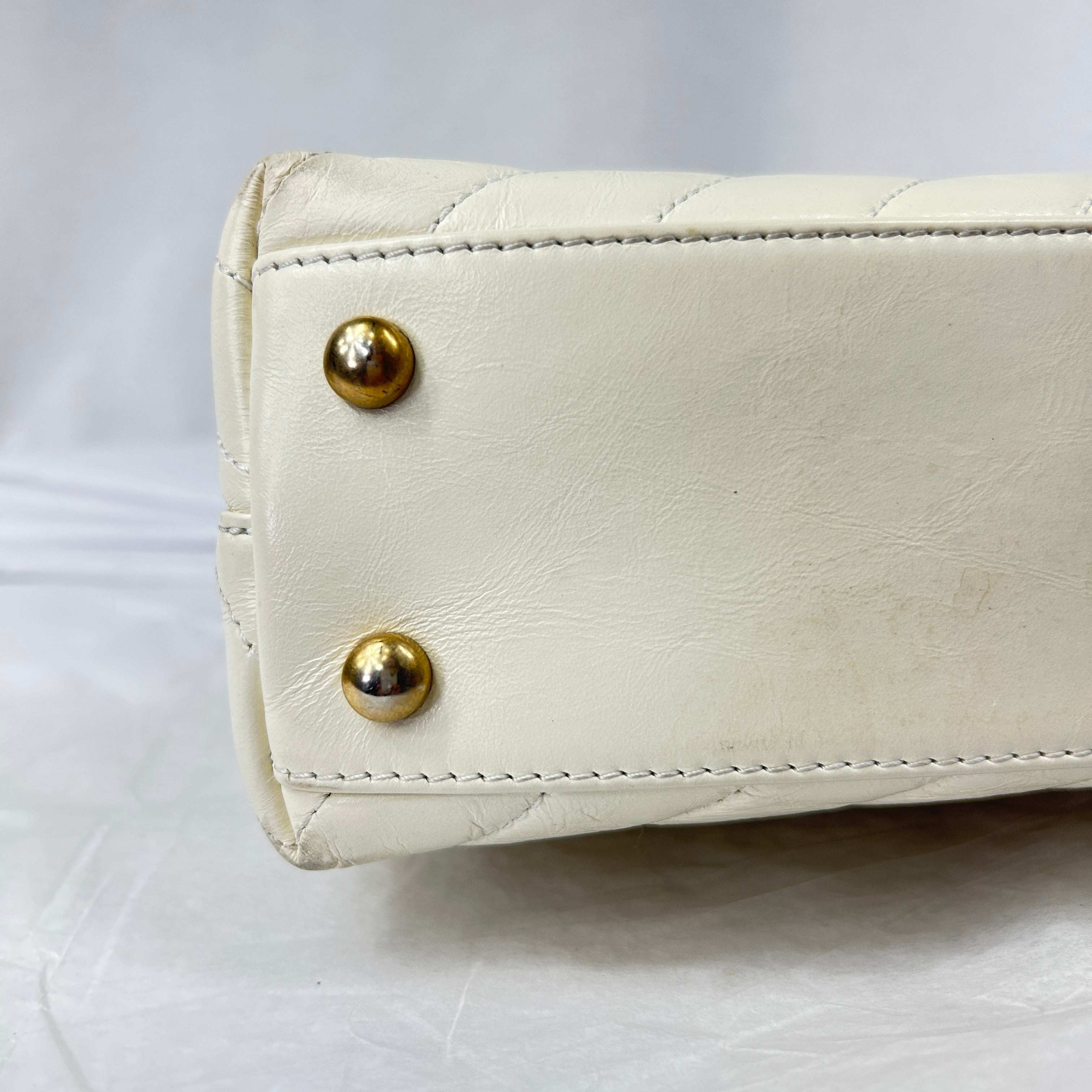 White Chevron Crinkled Calfskin Beige Lizard Mini Coco Handle W/AGHW