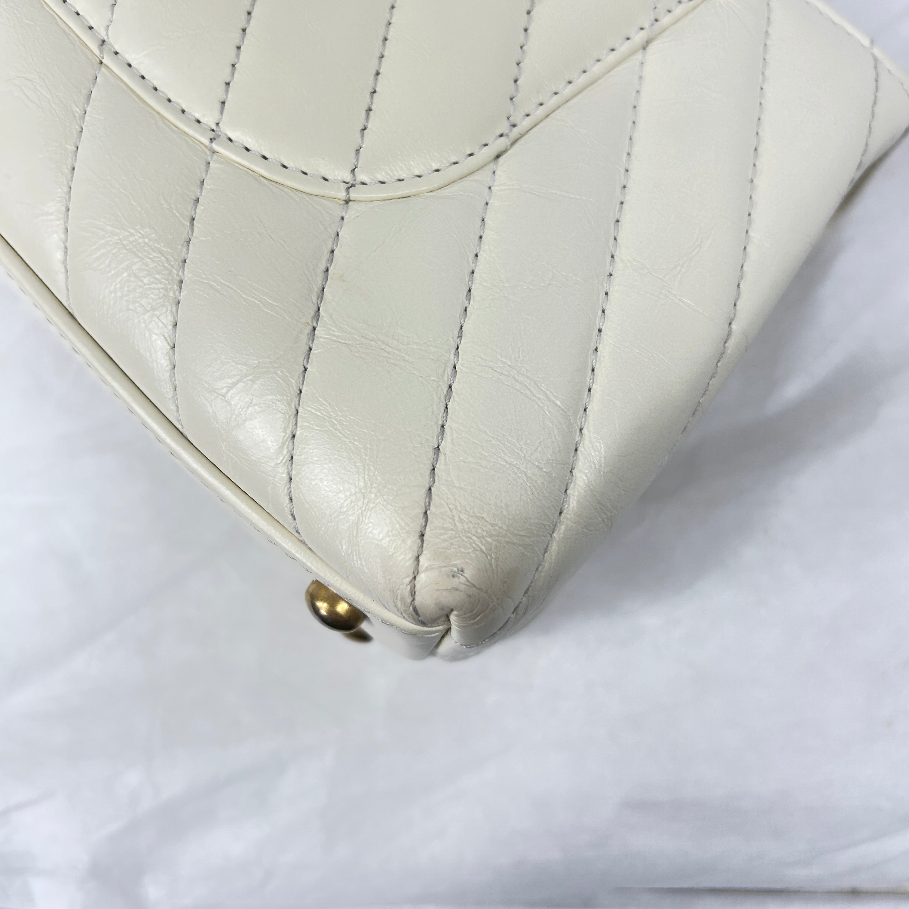 White Chevron Crinkled Calfskin Beige Lizard Mini Coco Handle W/AGHW