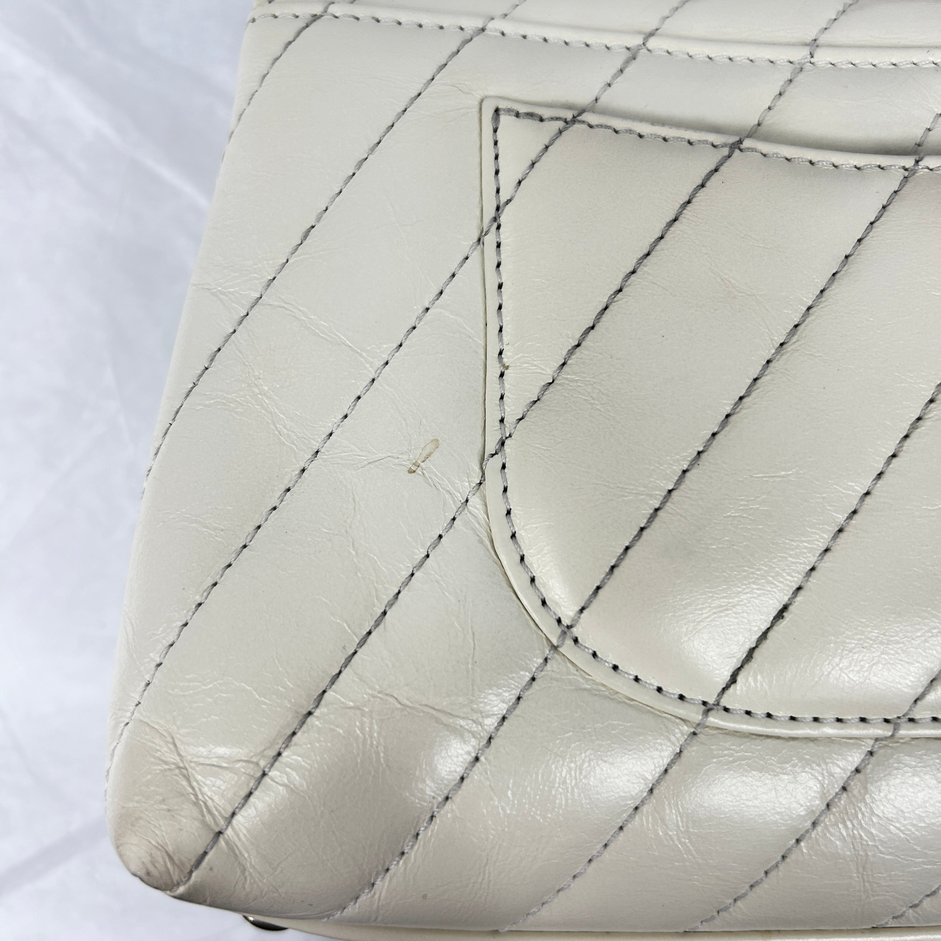 White Chevron Crinkled Calfskin Beige Lizard Mini Coco Handle W/AGHW
