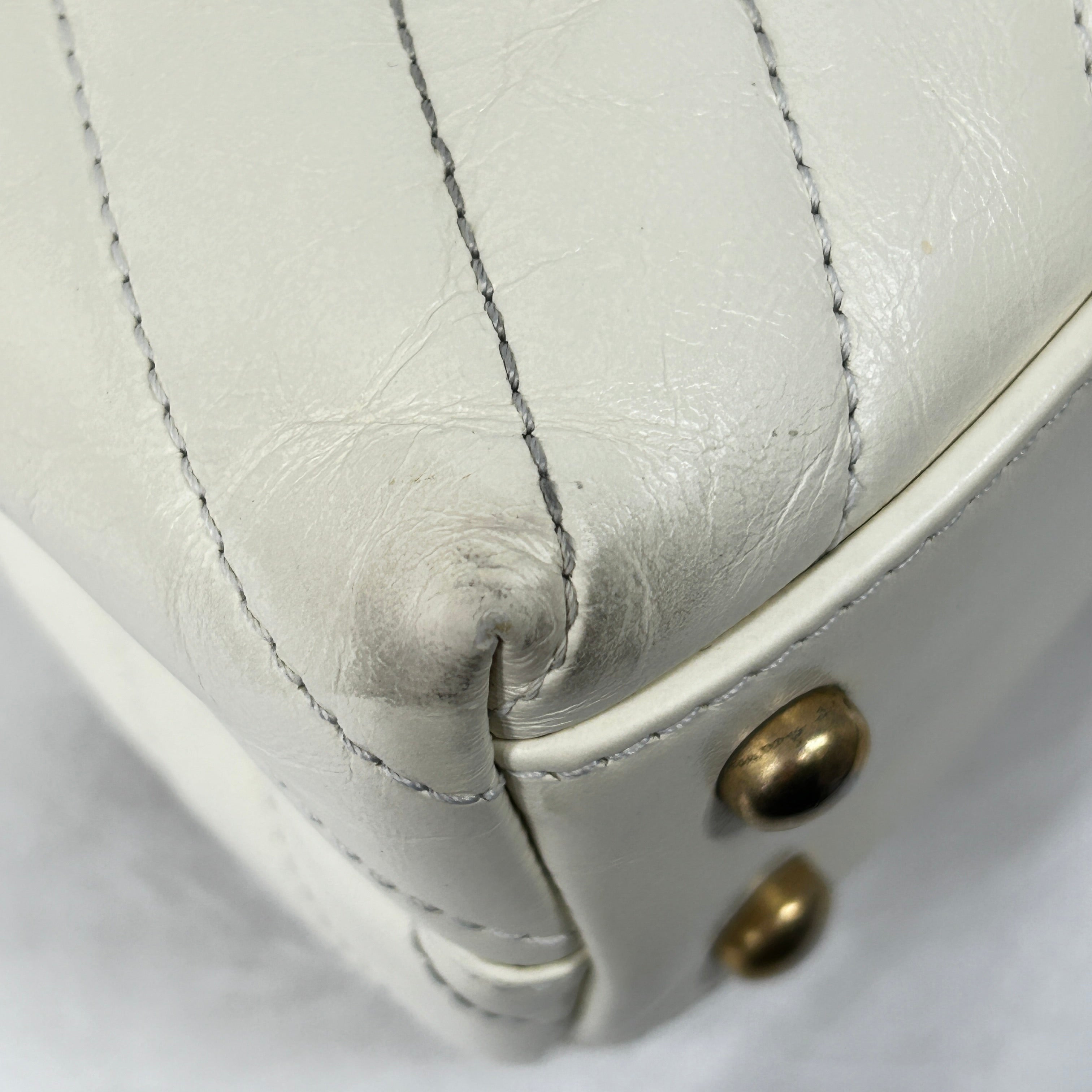 White Chevron Crinkled Calfskin Beige Lizard Mini Coco Handle W/AGHW