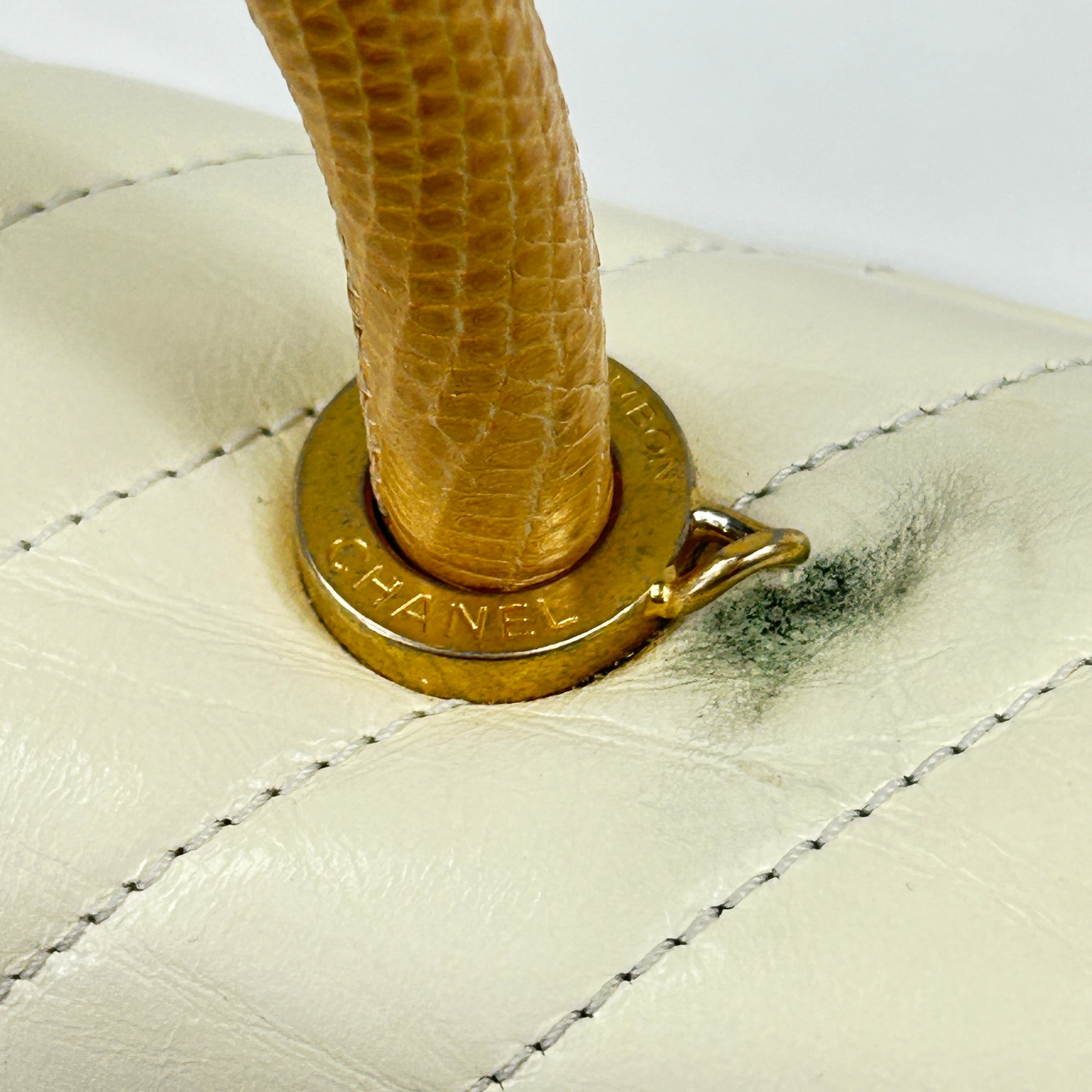 White Chevron Crinkled Calfskin Beige Lizard Mini Coco Handle W/AGHW