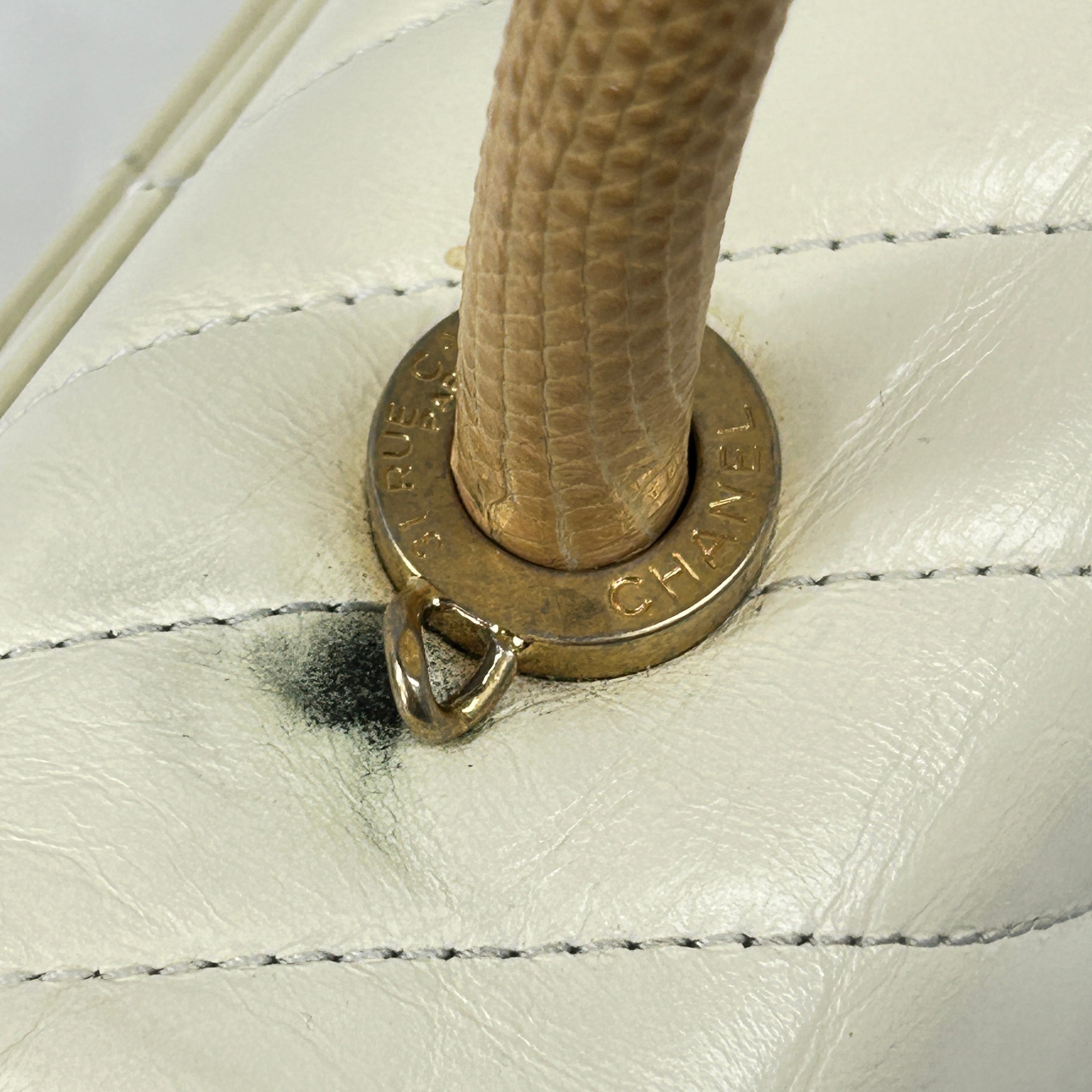 White Chevron Crinkled Calfskin Beige Lizard Mini Coco Handle W/AGHW