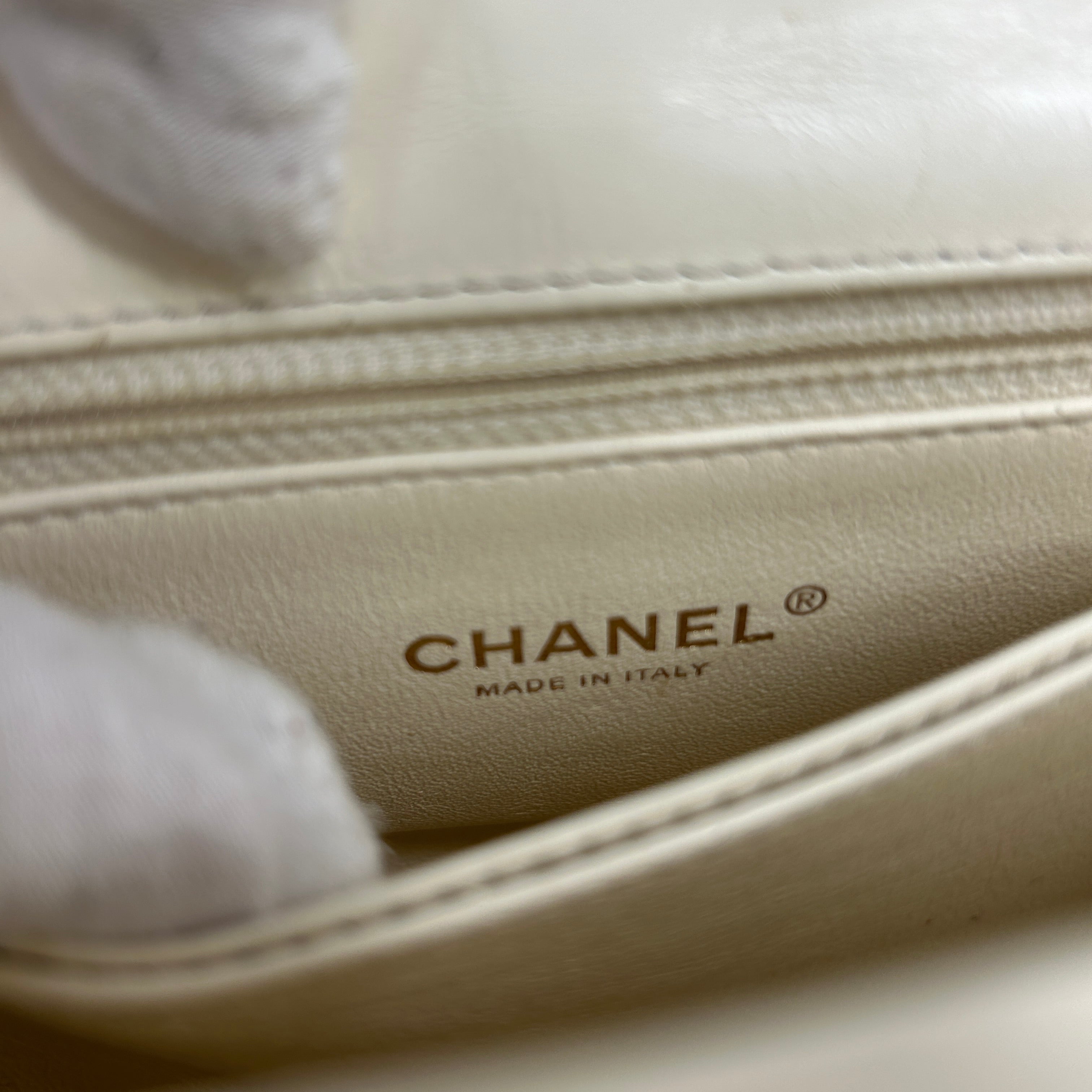 White Chevron Crinkled Calfskin Beige Lizard Mini Coco Handle W/AGHW