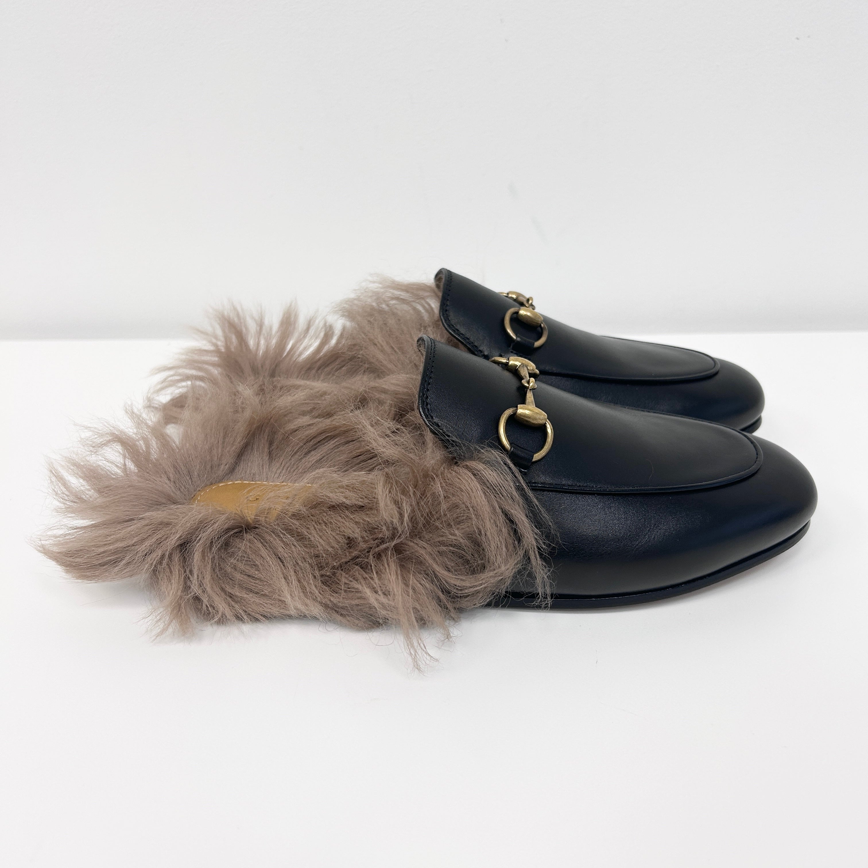 Black Princetown Genuine Shearling Loafer Mule