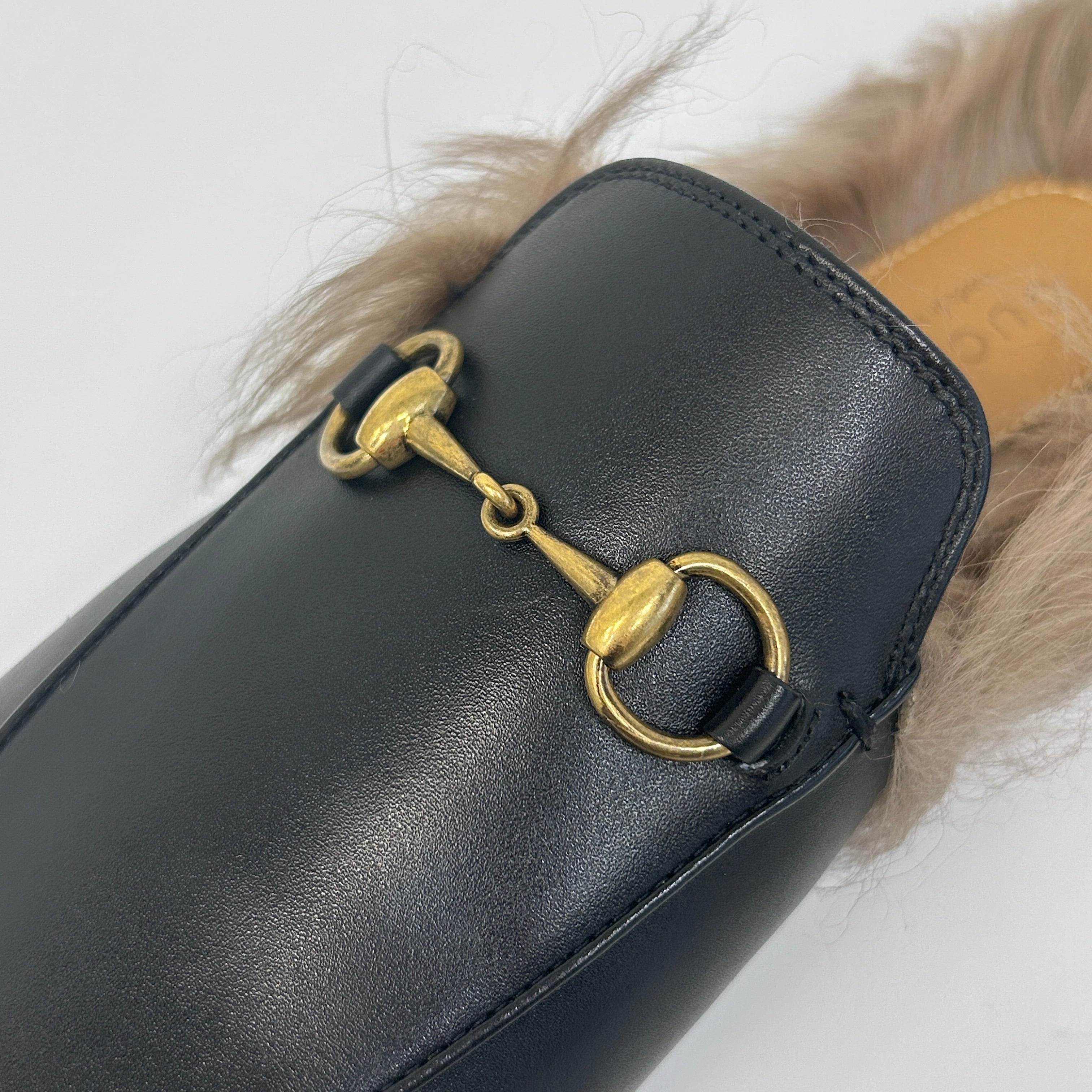 Black Princetown Genuine Shearling Loafer Mule