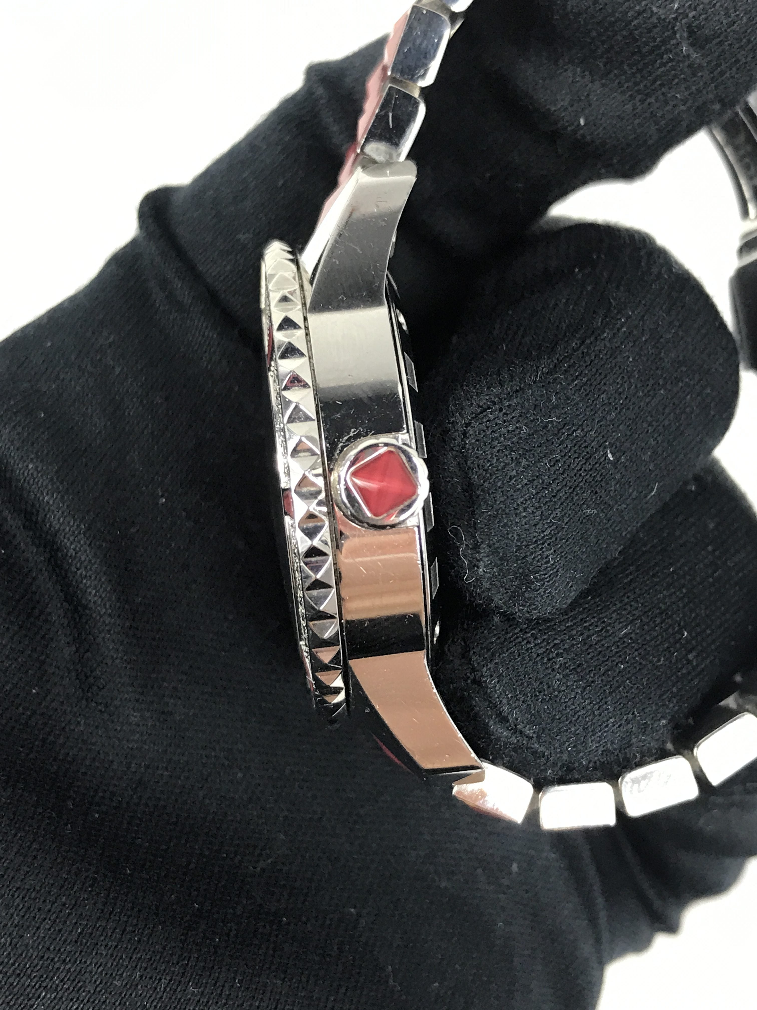 Red Enamel/Diamond and Blue Sapphire Crystal/ Stainless Steel Watch w/66 diamond