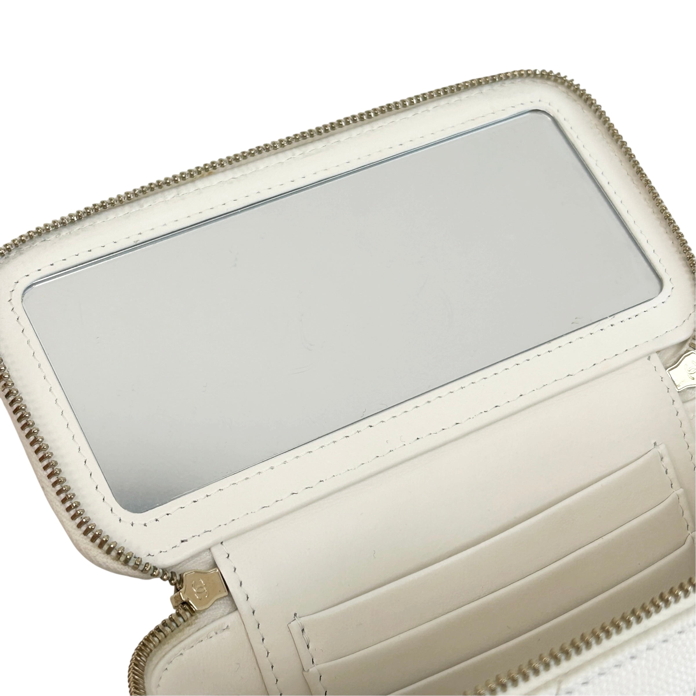 White Quilted Caviar Leather Small Vanity Case with Chain Bag w/GHW