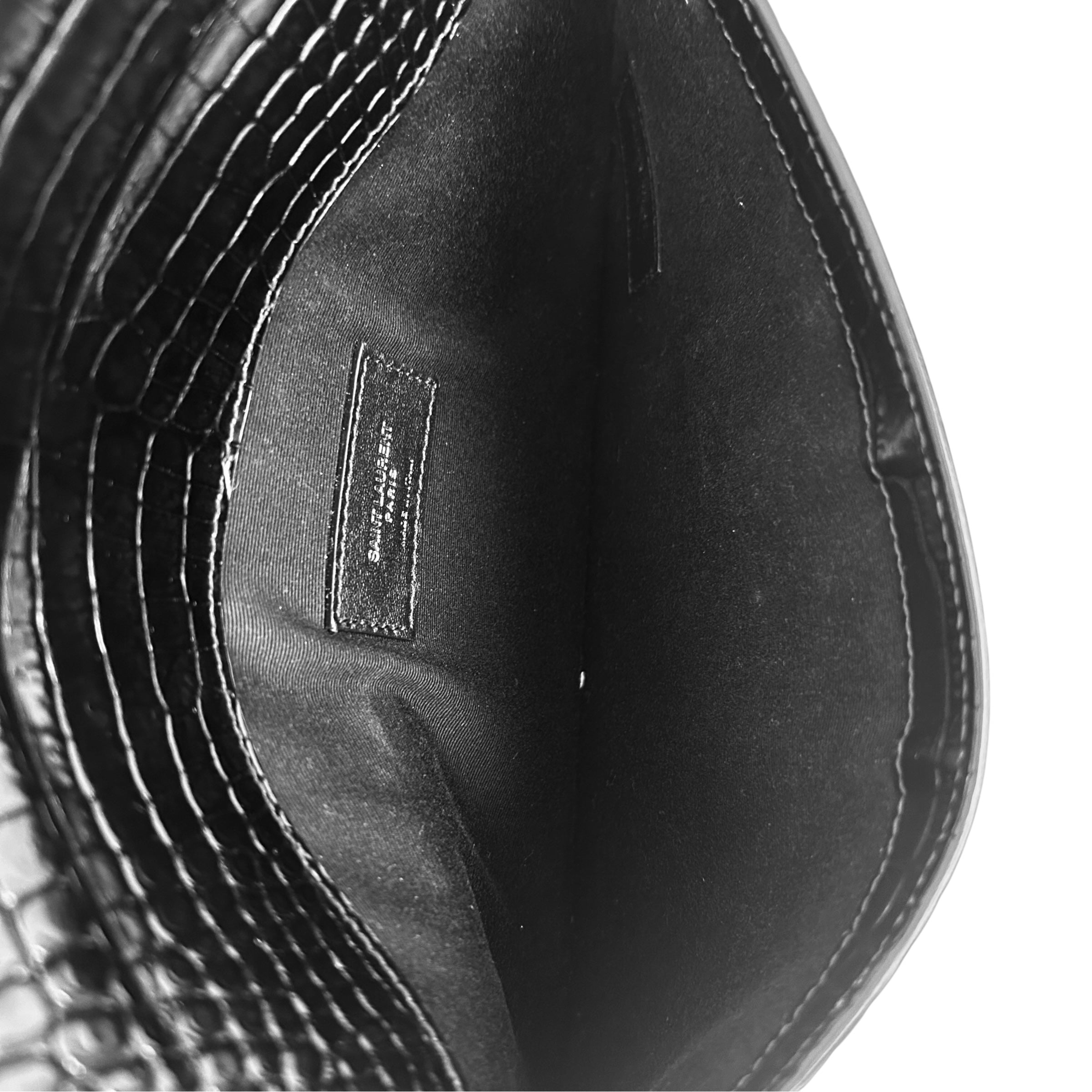 Black Crocodile Embossed Shiny Leather Uptown Pouch w/SHW