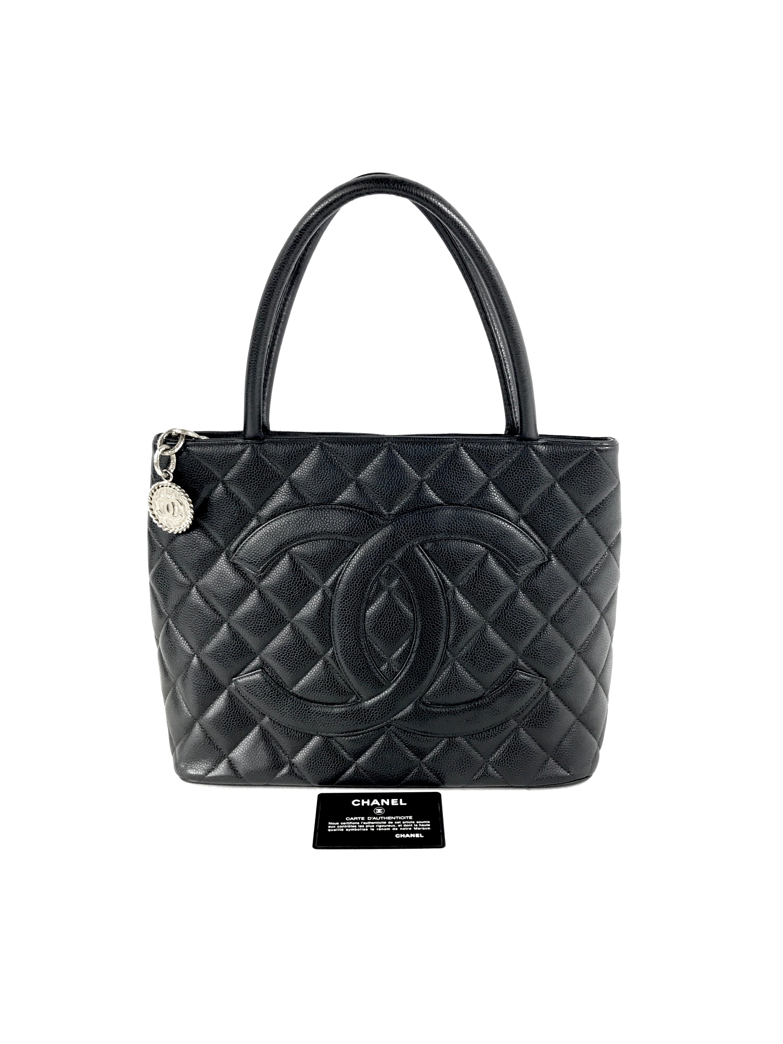 Black Caviar Quilted Timeless CC Medallion Tote w/RHW-PENDING