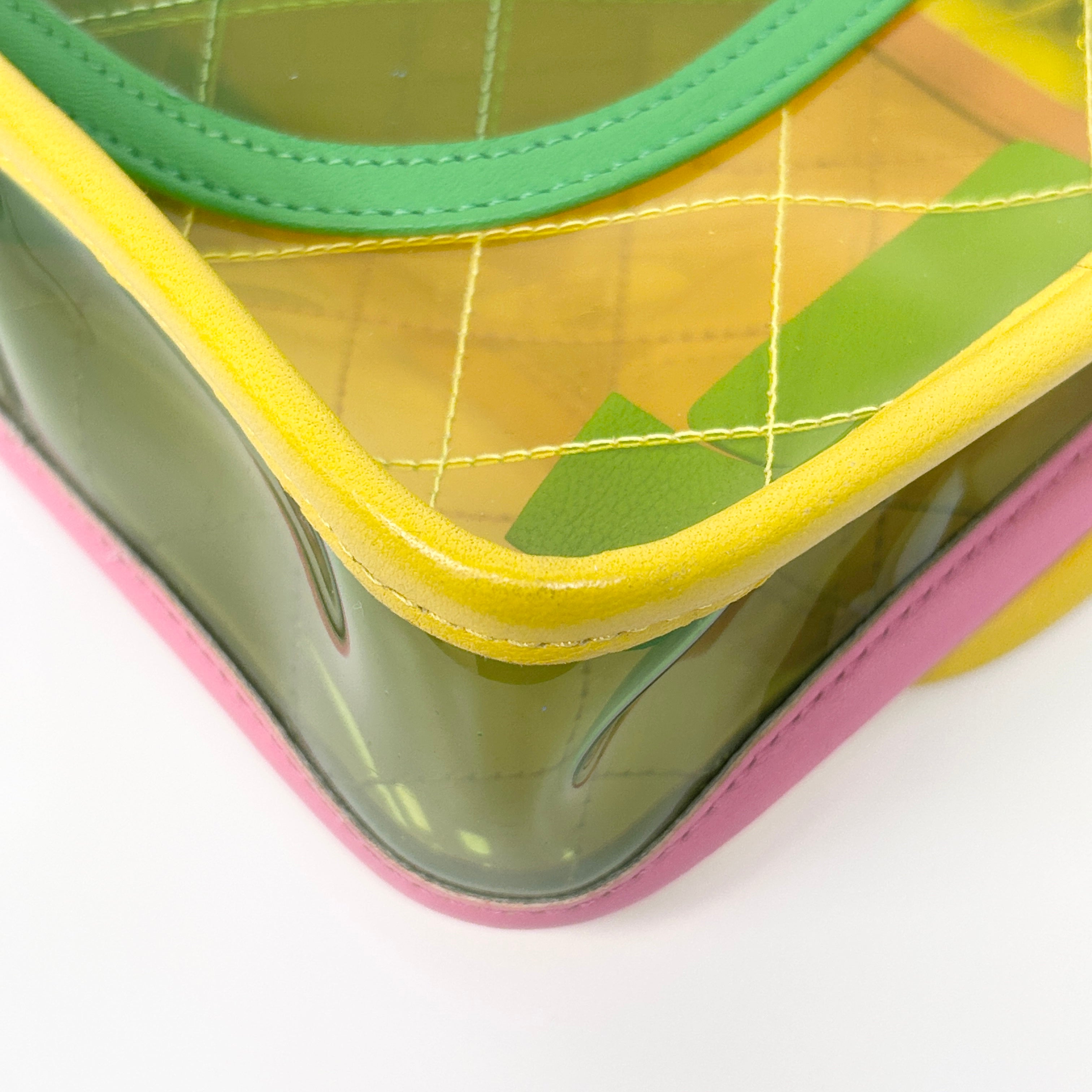 Yellow/Green/Pink PVC Coco Splash Mini Flap Bag w/SHW