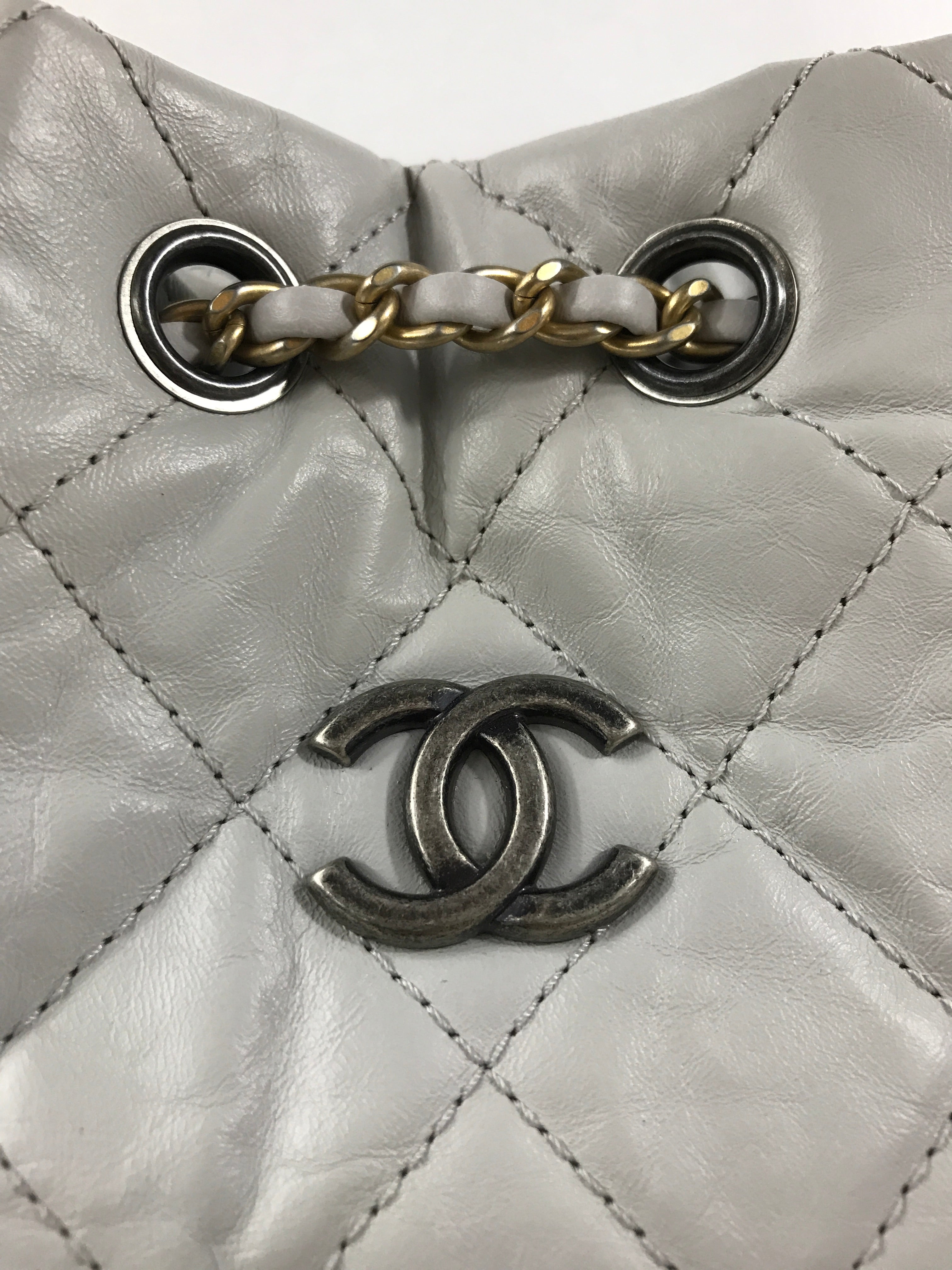 Light Grey Quilted Aged Calfskin Gabrielle Backpack w/ RHW/GHW/AGHW/SHW