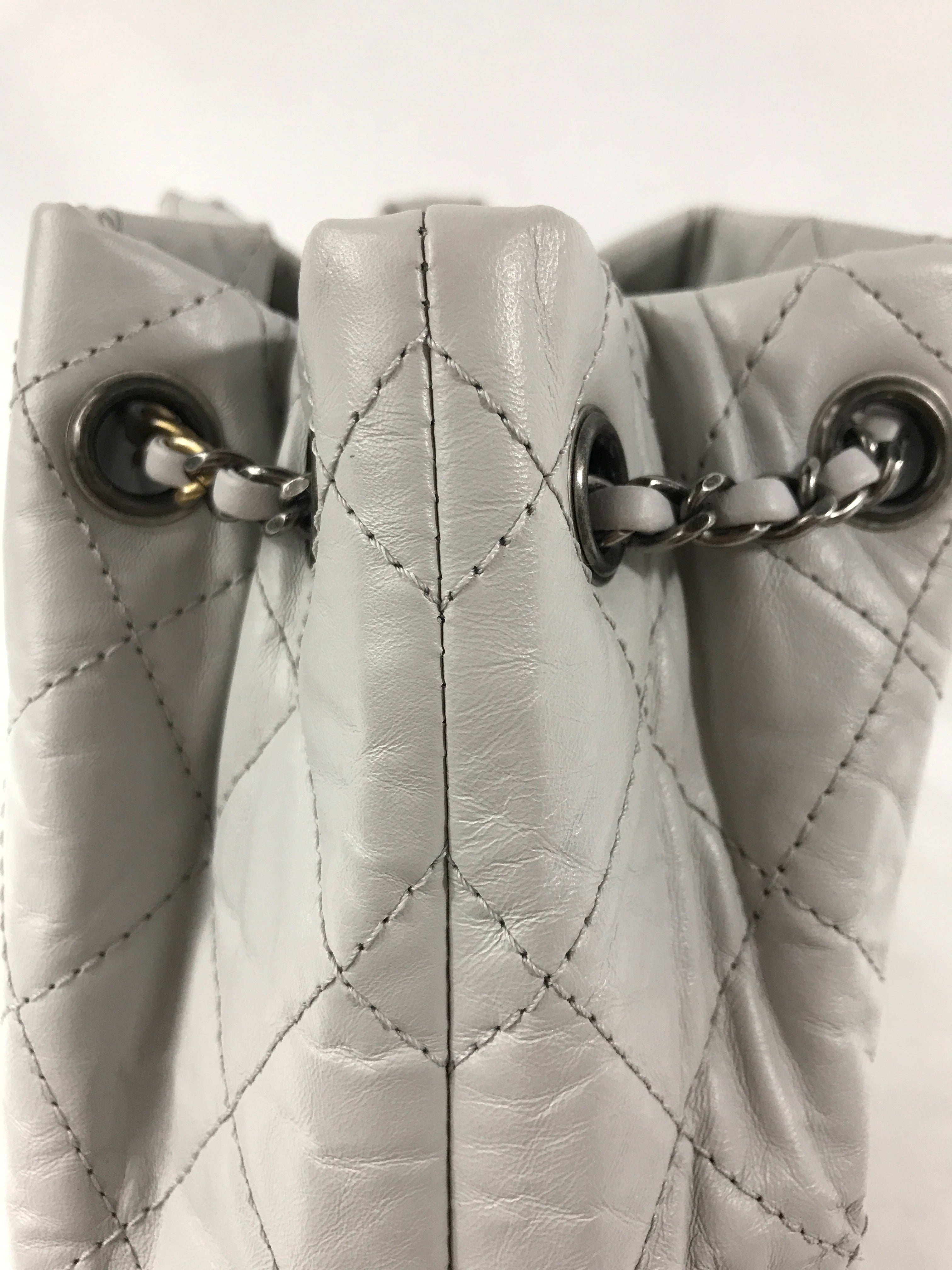 Light Grey Quilted Aged Calfskin Gabrielle Backpack w/ RHW/GHW/AGHW/SHW
