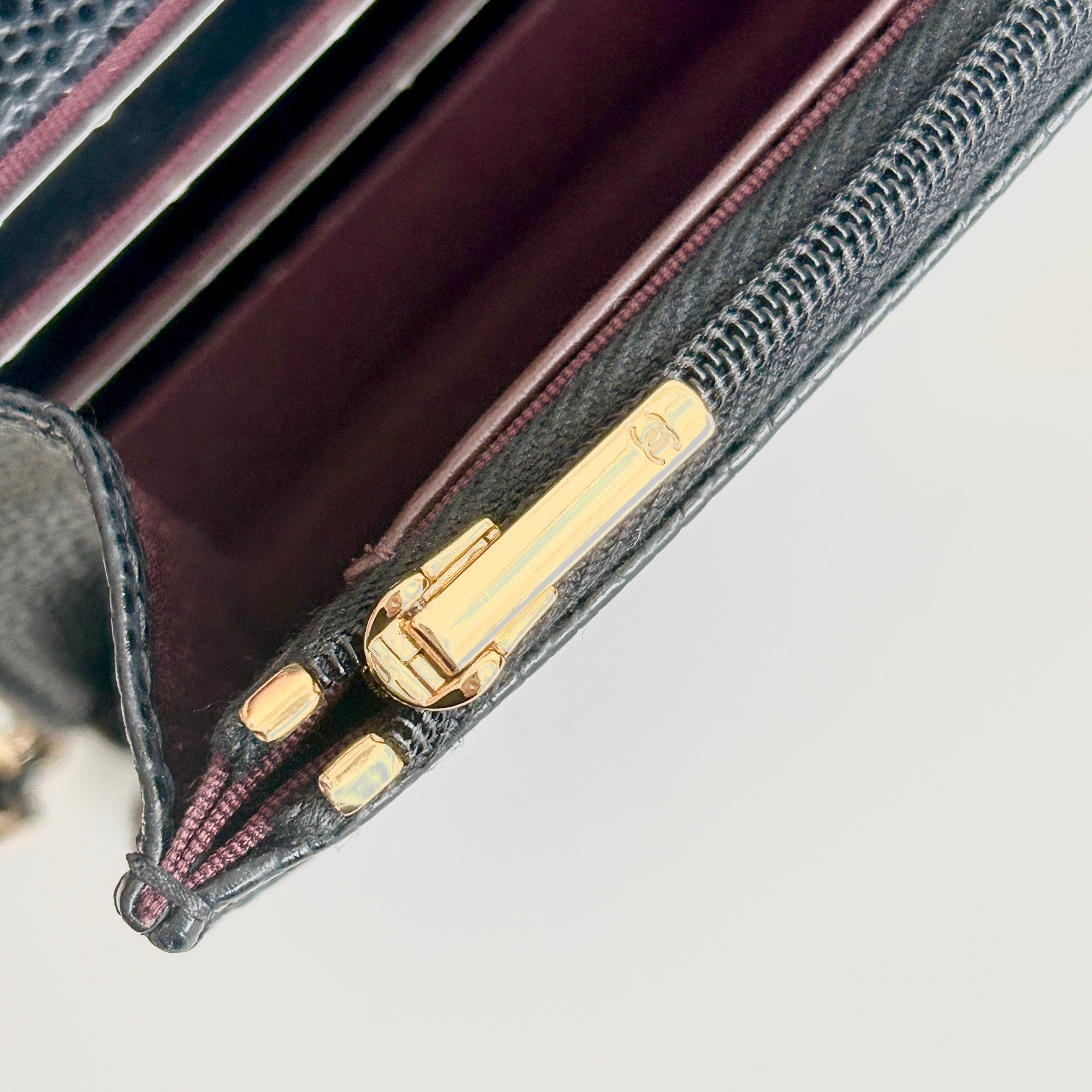 Black Quilted Caviar Leather Classic Wallet on Chain Bag w/GHW