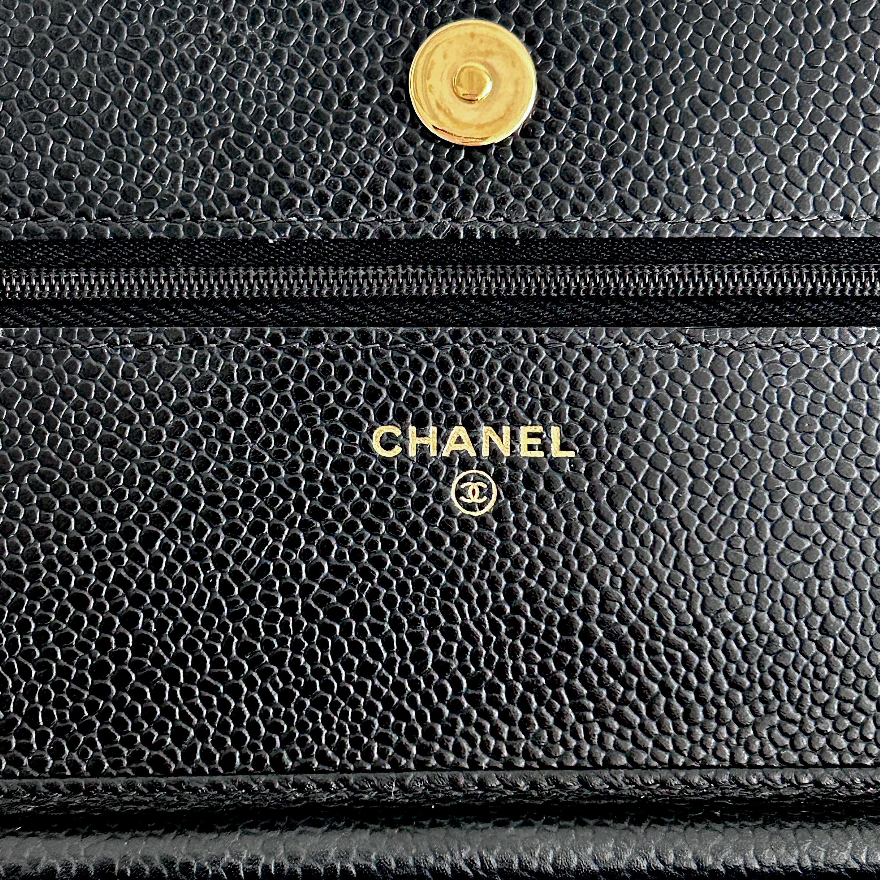 Black Quilted Caviar Leather Classic Wallet on Chain Bag w/GHW