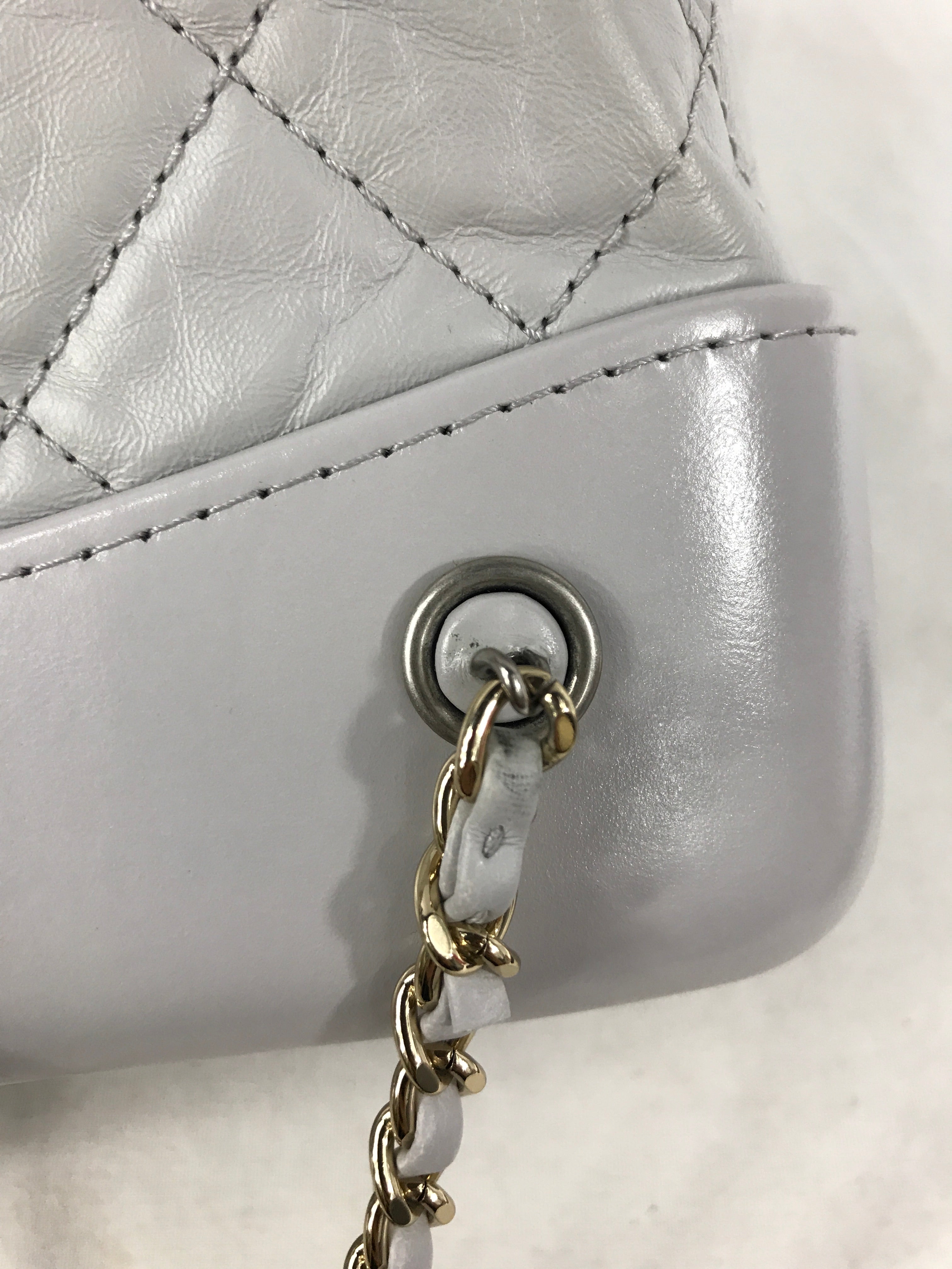 Light Grey Quilted Aged Calfskin Gabrielle Backpack w/ RHW/GHW/AGHW/SHW