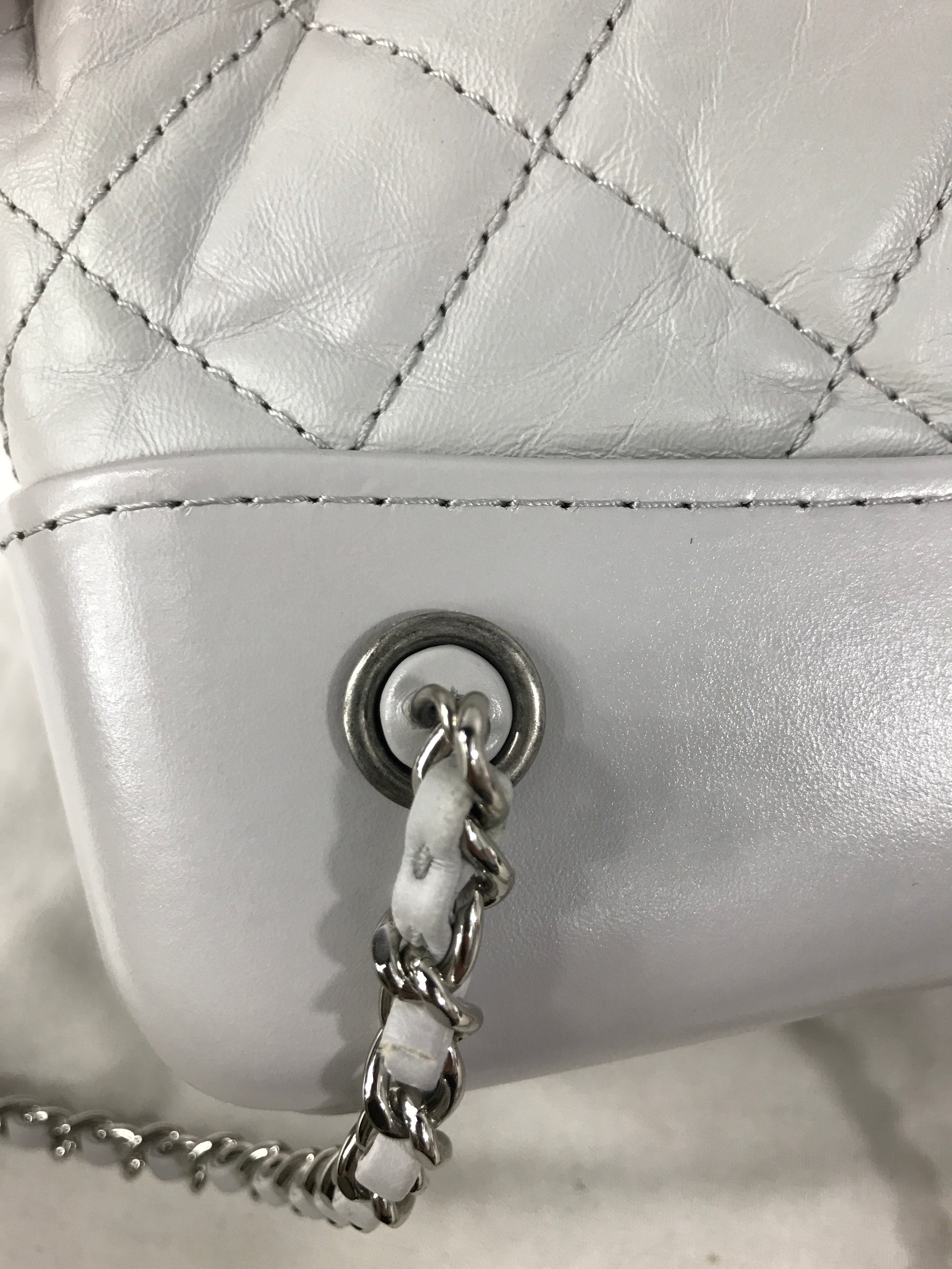 Light Grey Quilted Aged Calfskin Gabrielle Backpack w/ RHW/GHW/AGHW/SHW
