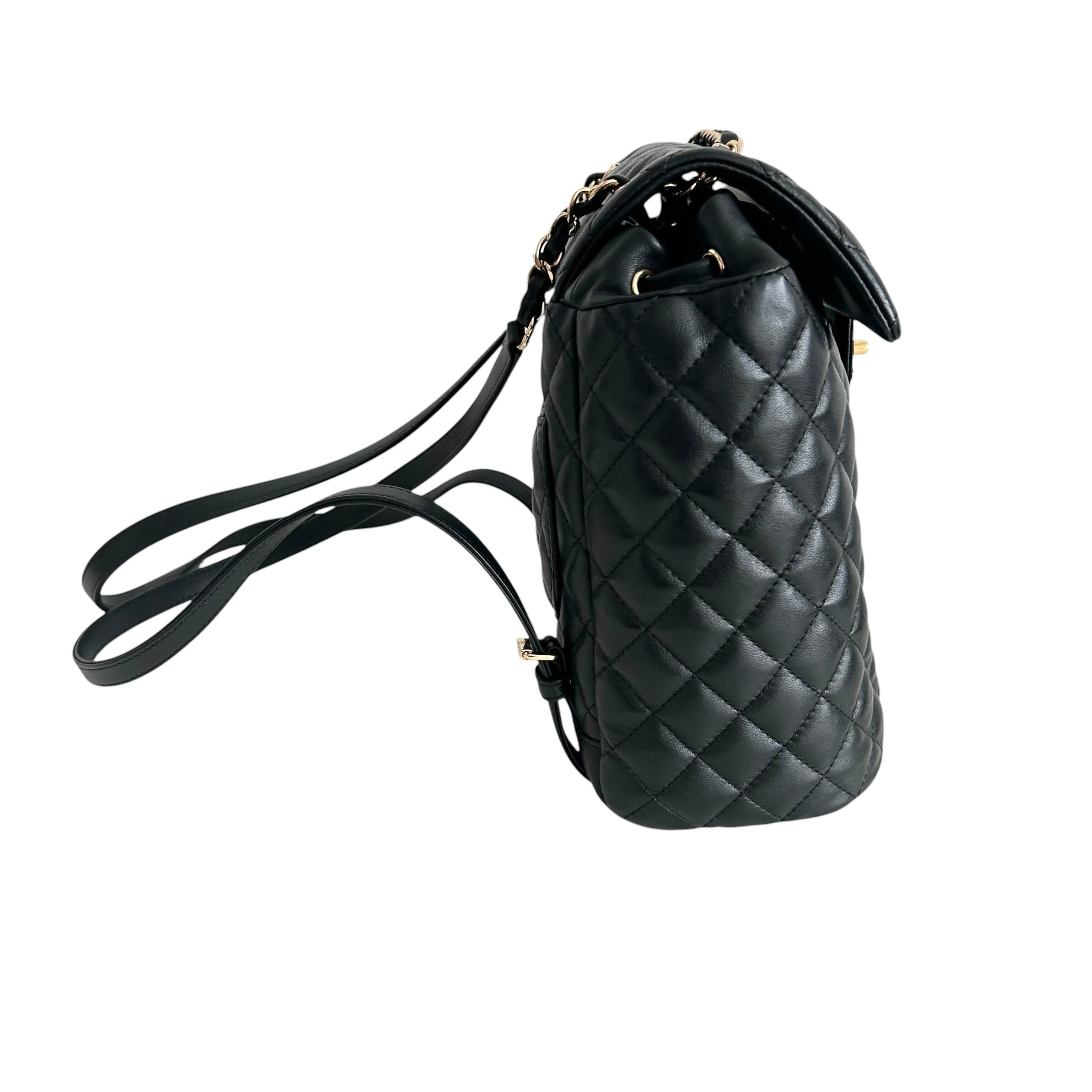 Black Quilted Calfskin Leather Urban Spirt Backpack Bag w/GHW