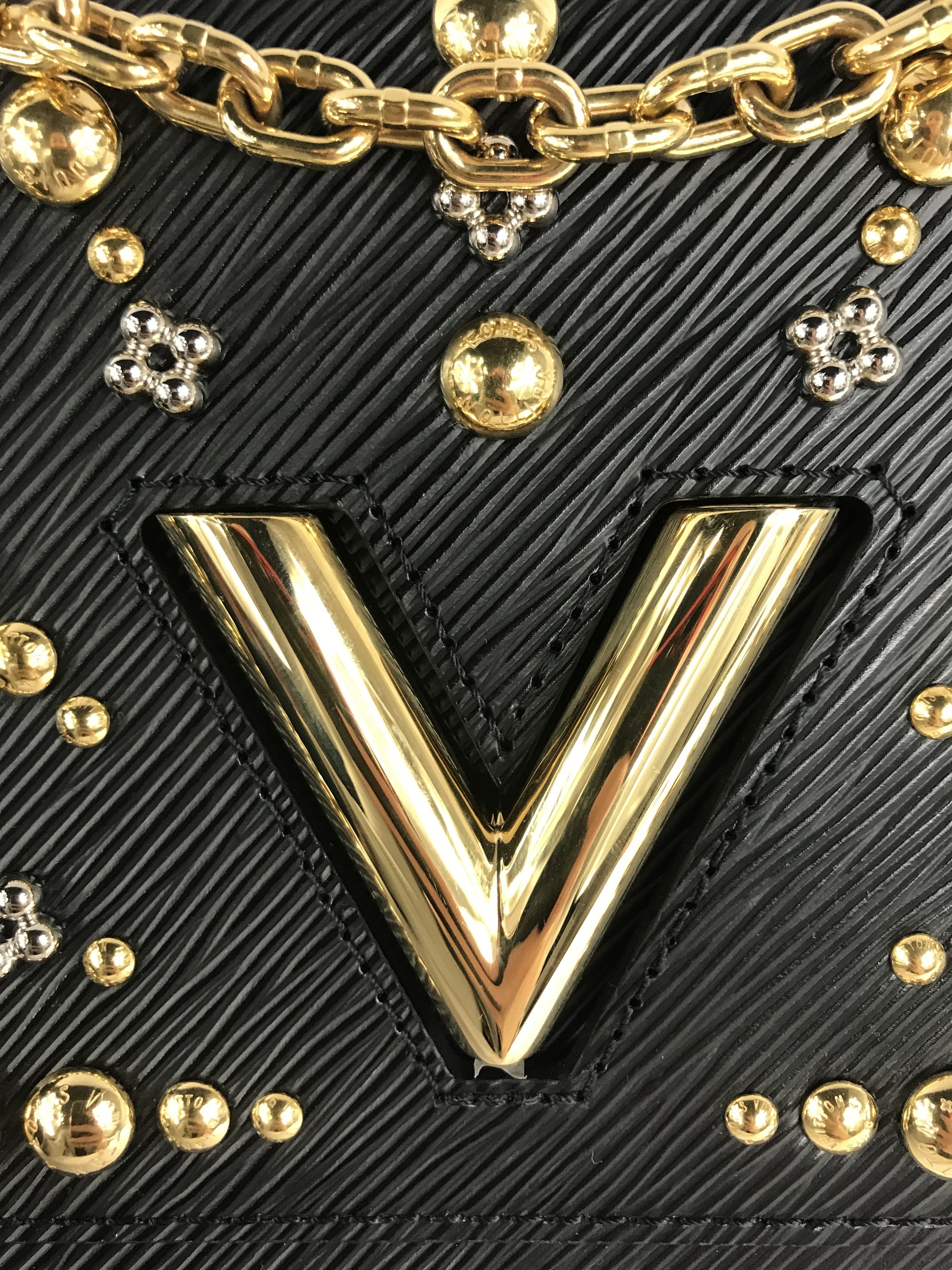 Epi Leather Studded Twist MM Bag w/GHW/SHW