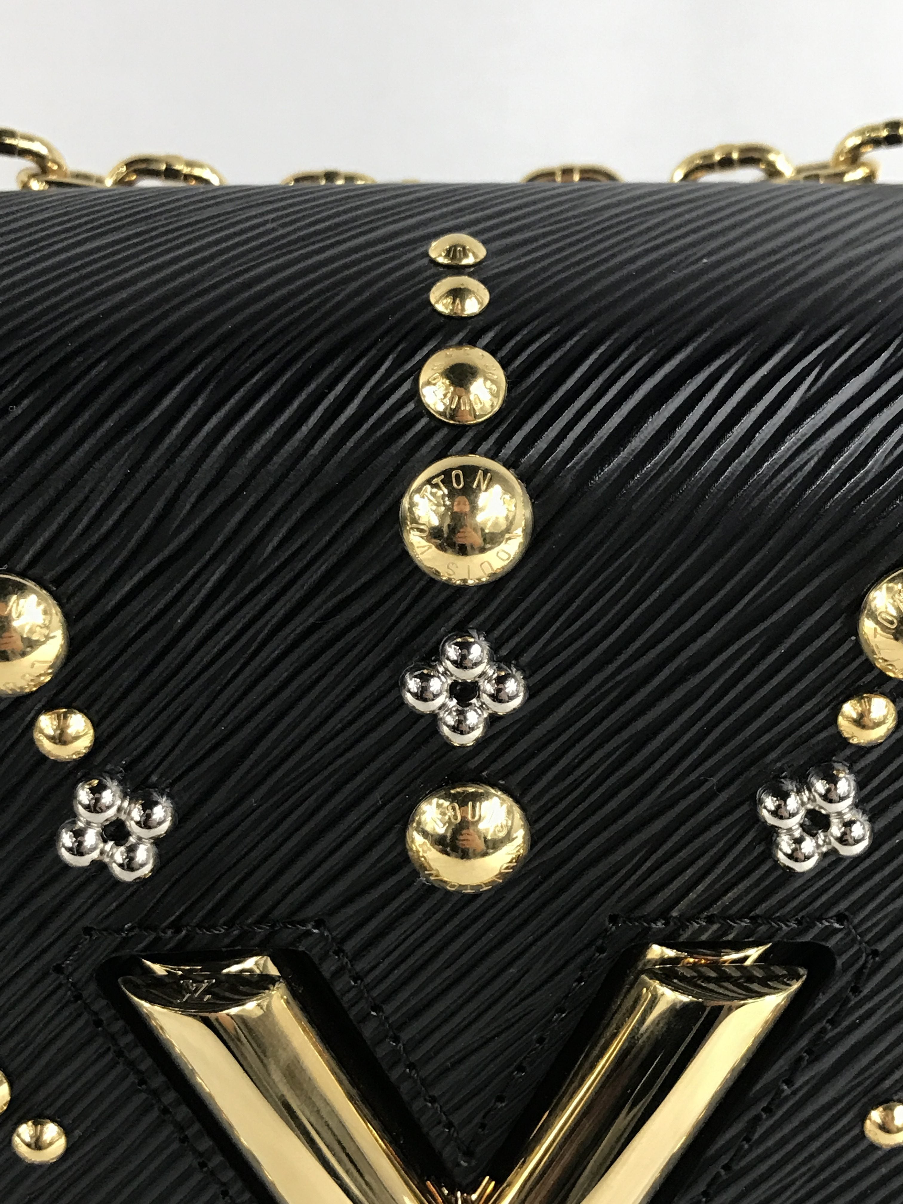 Epi Leather Studded Twist MM Bag w/GHW/SHW
