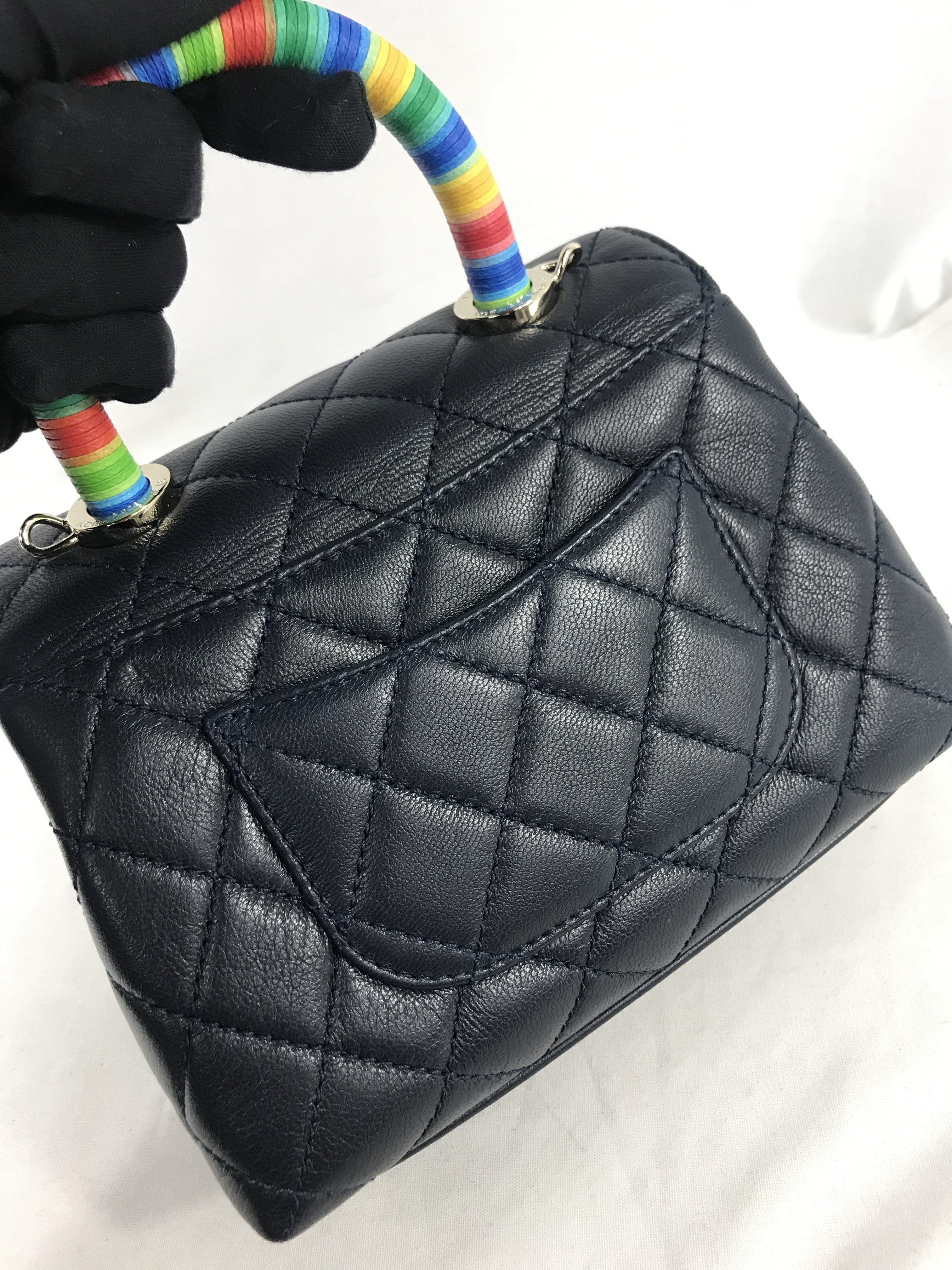 21P Navy Quilted Goatskin Leather Mini Coco Multicolor Handle W/LGHW