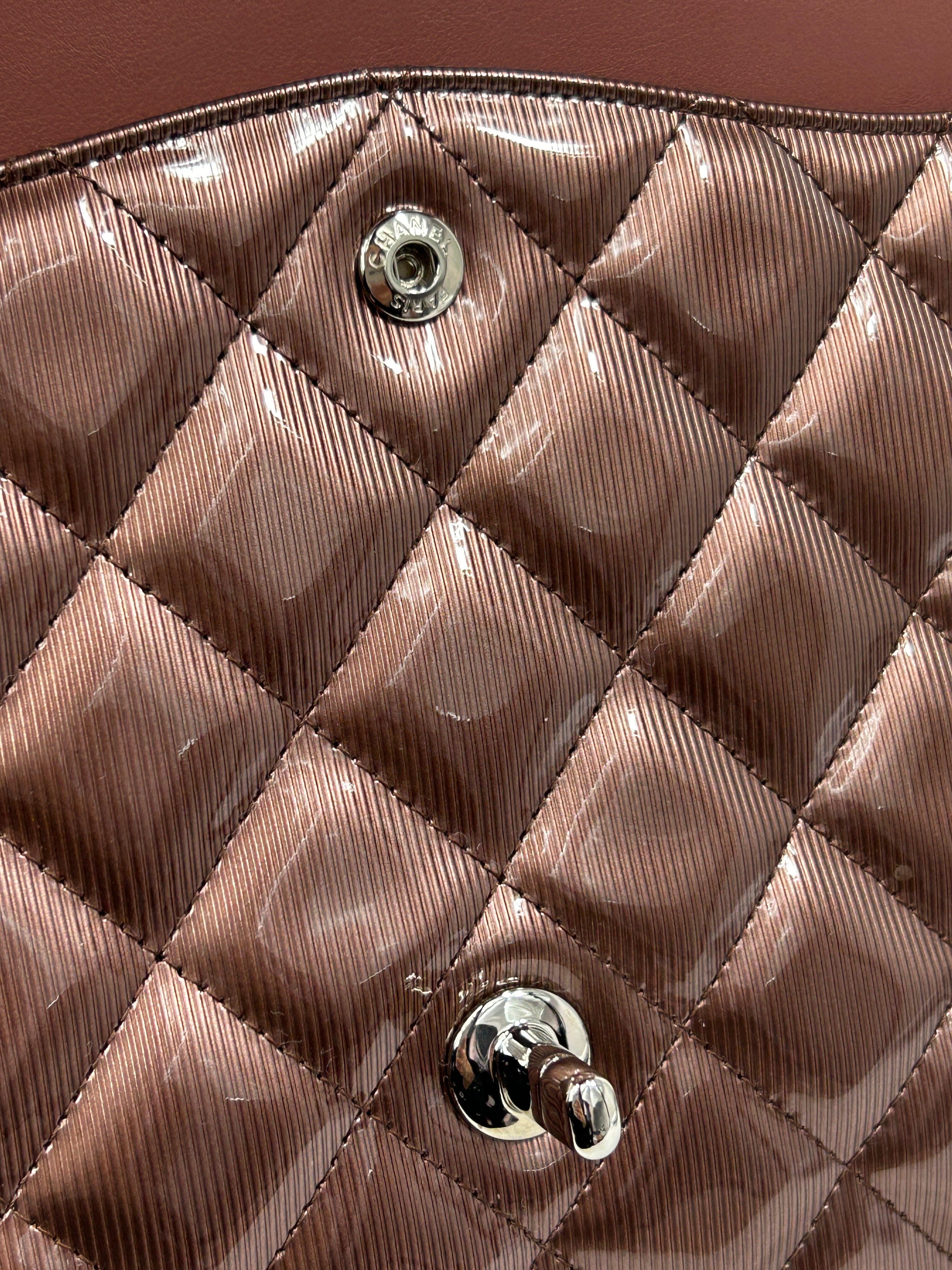 Rose Gold Stripped Patent Maxi Double Flap W/SHW