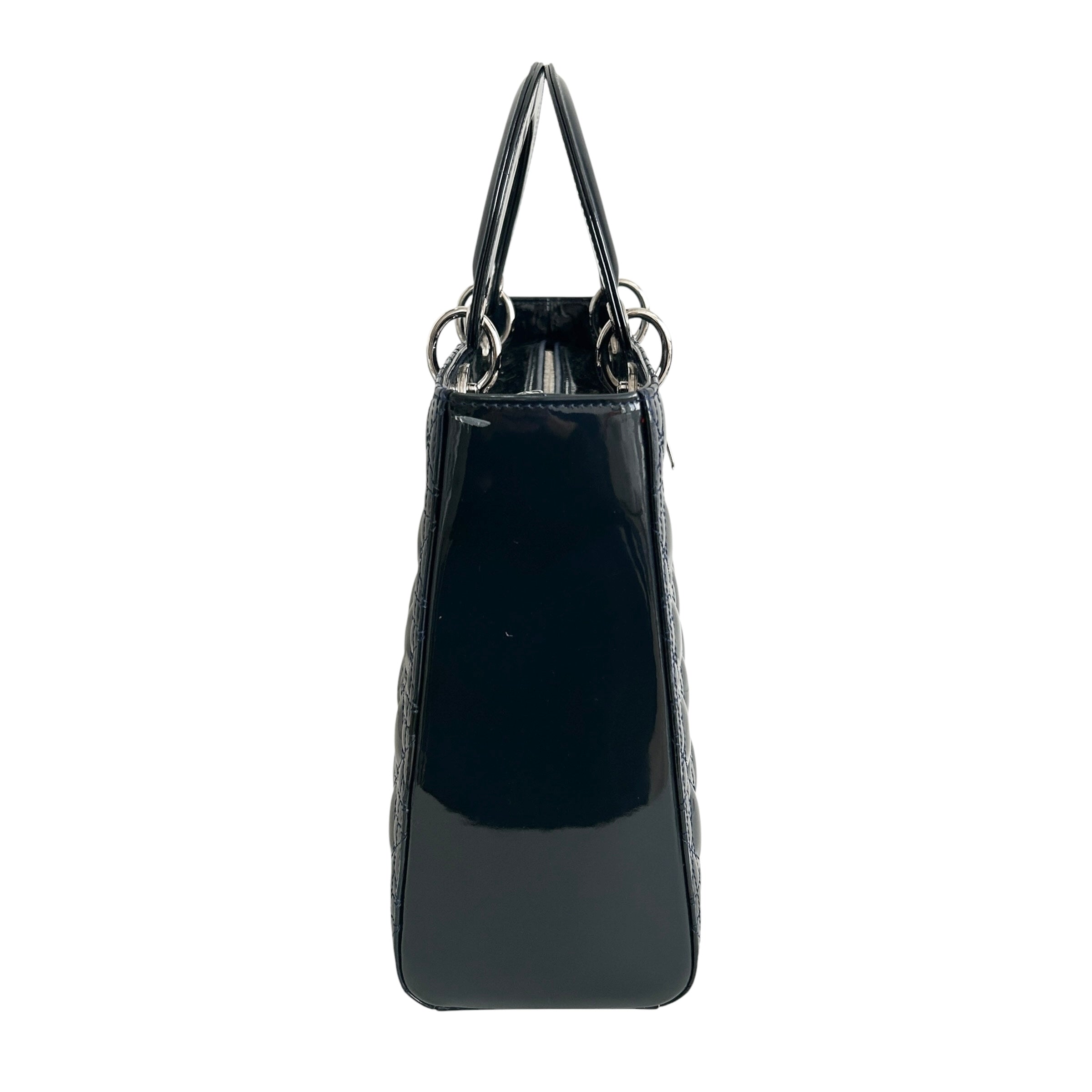 Navy Lady Dior Cannage Patent Leather Large Tote Bag