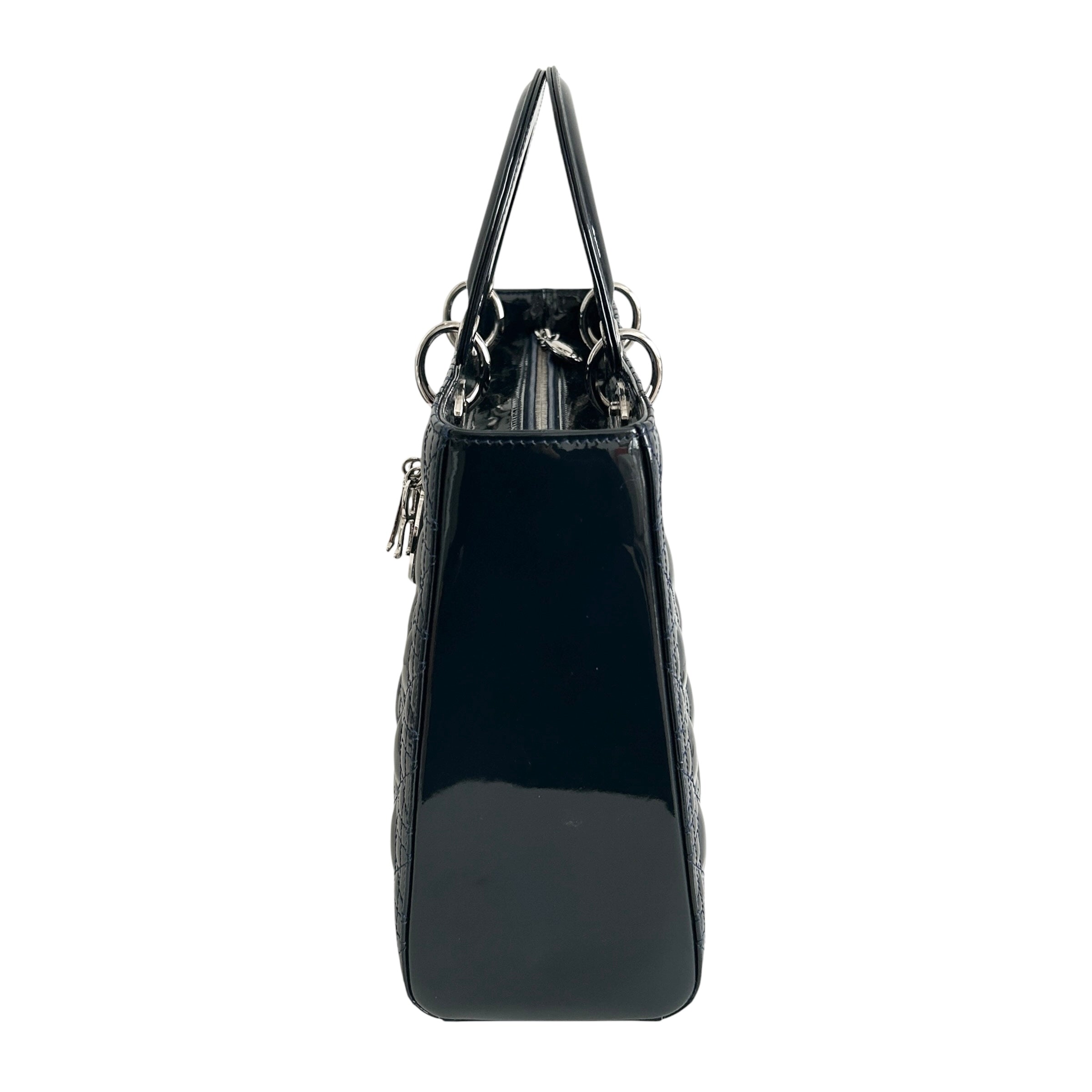Navy Lady Dior Cannage Patent Leather Large Tote Bag