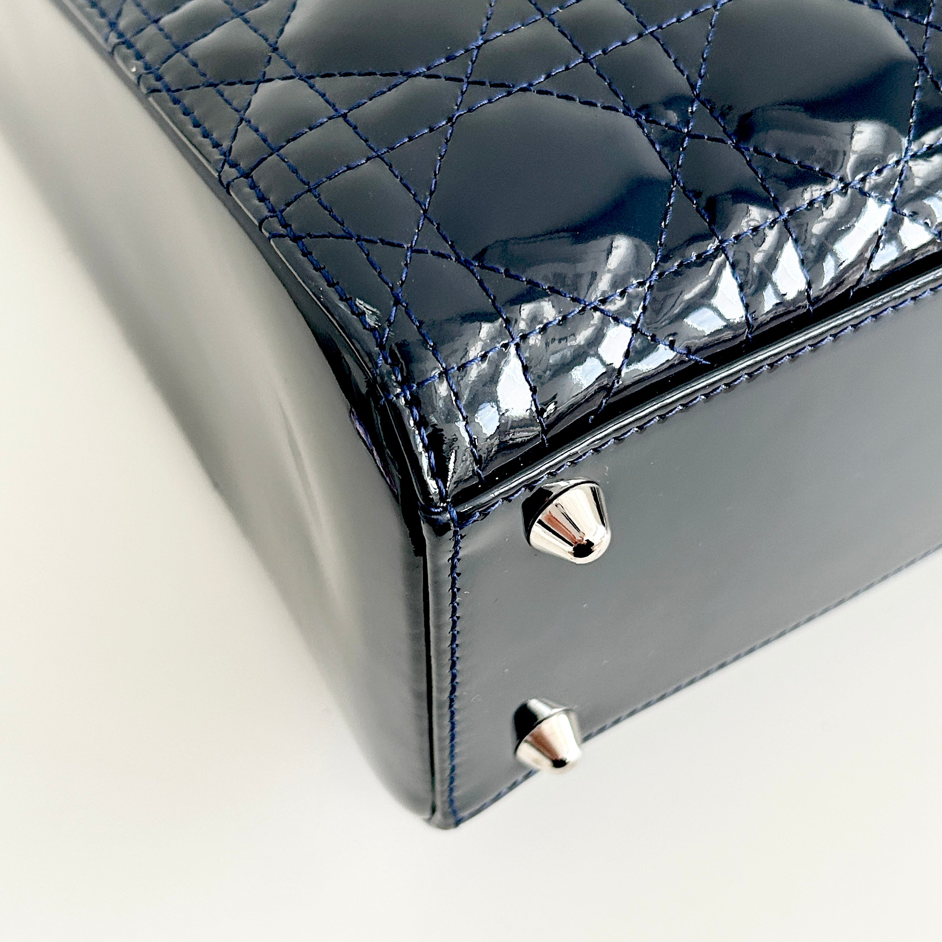 Navy Lady Dior Cannage Patent Leather Large Tote Bag