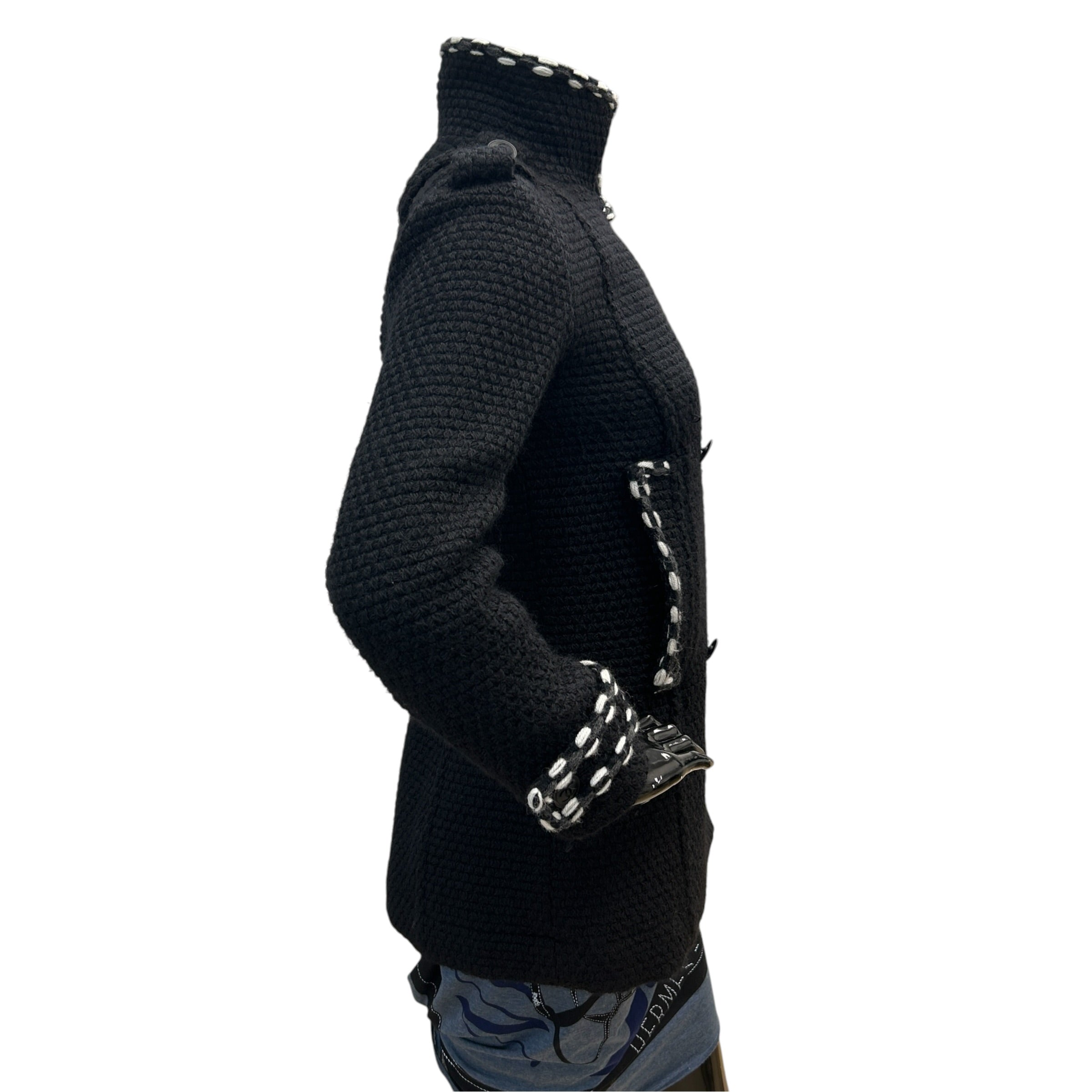 Vintage Black Tweed Wool Knit Coat
