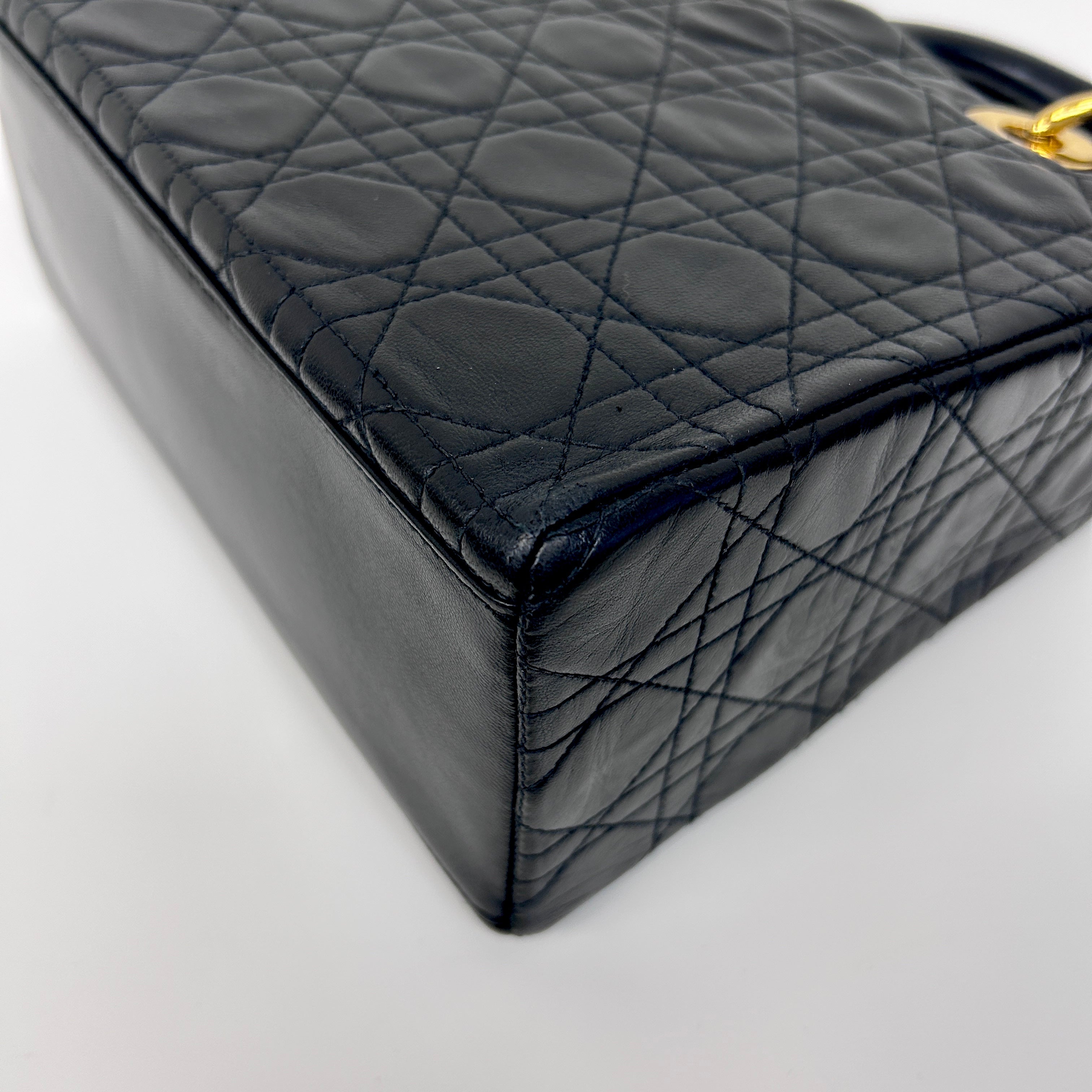 Vintage Black Quilted Leather Medium Lady Dior w/GHW