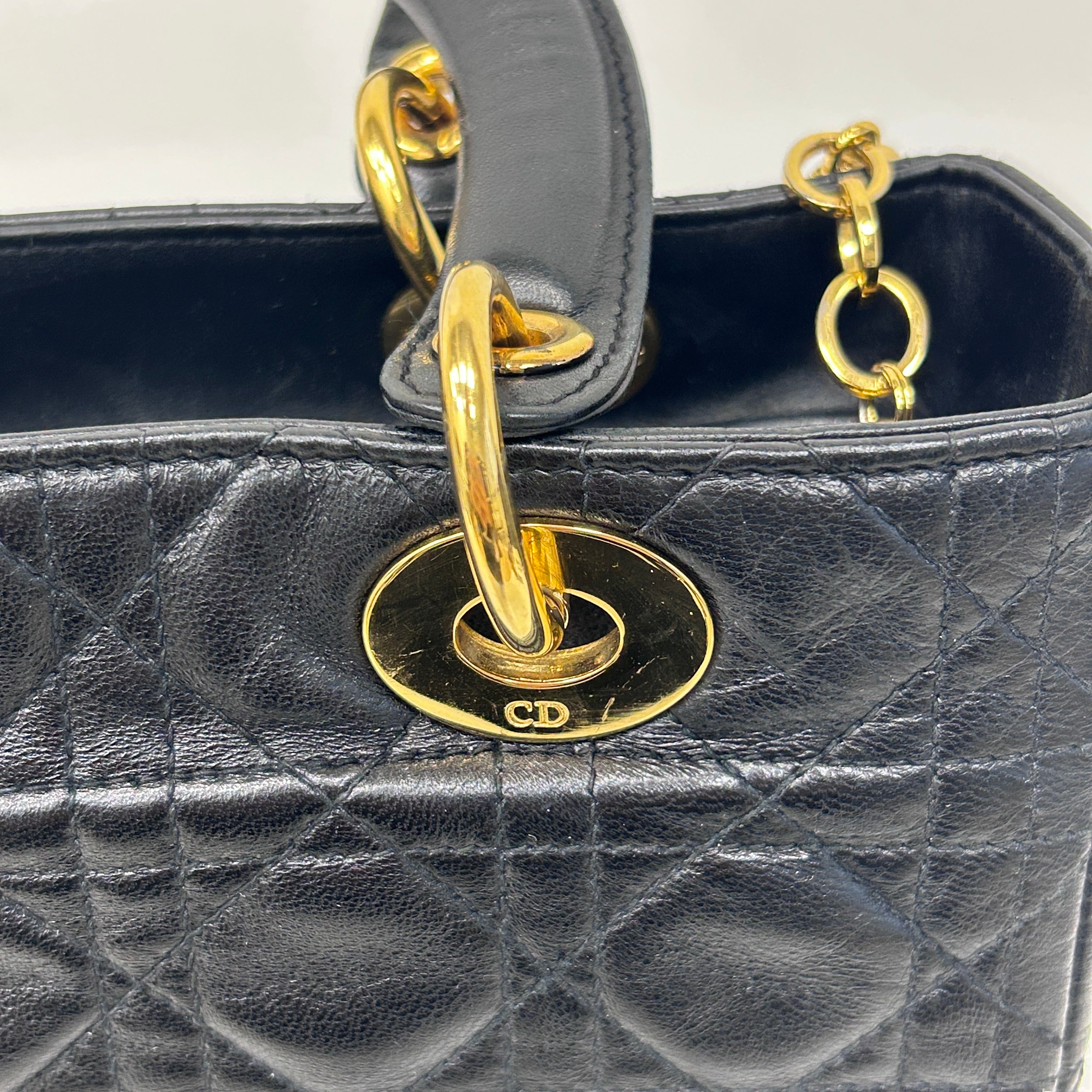 Vintage Black Quilted Leather Medium Lady Dior w/GHW