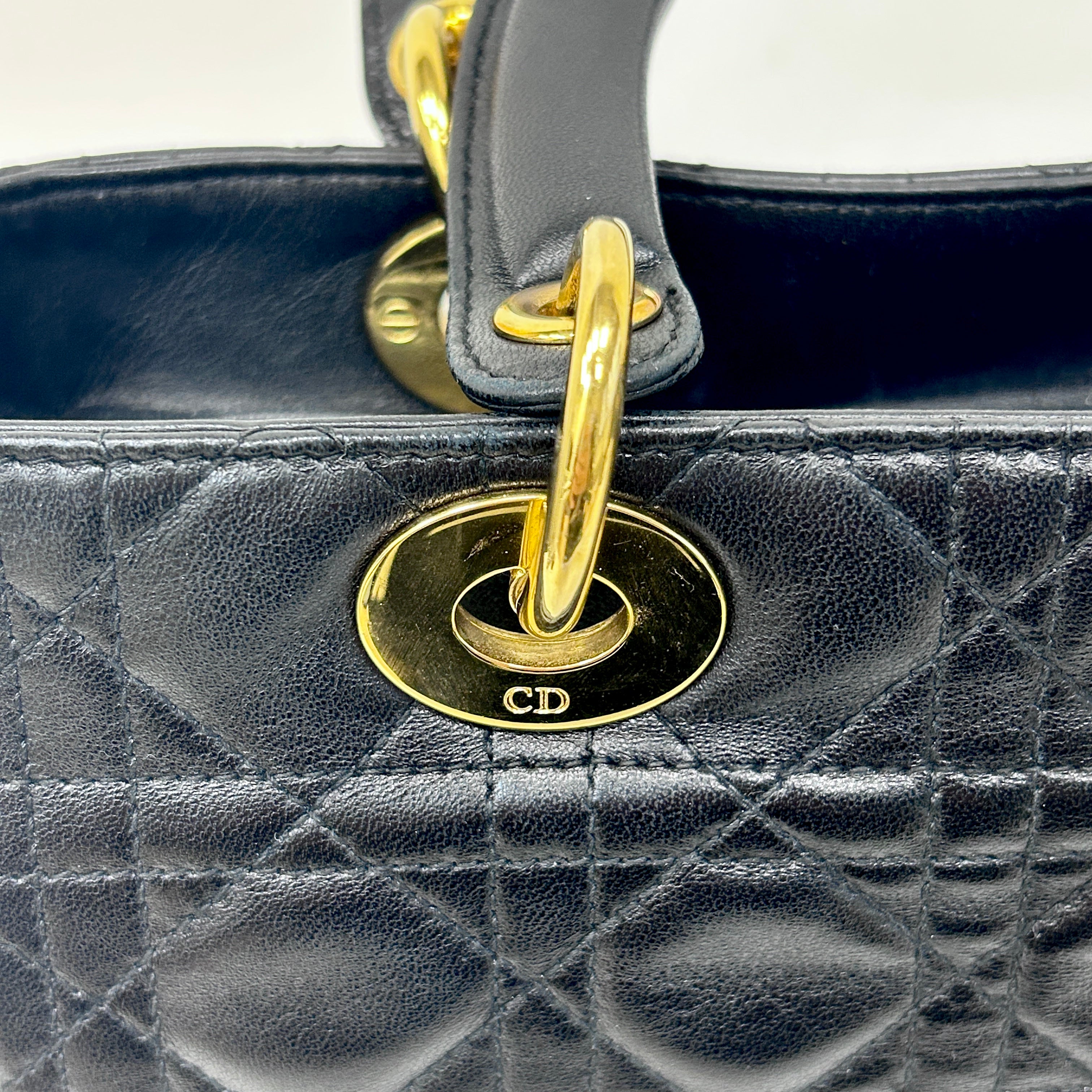 Vintage Black Quilted Leather Medium Lady Dior w/GHW