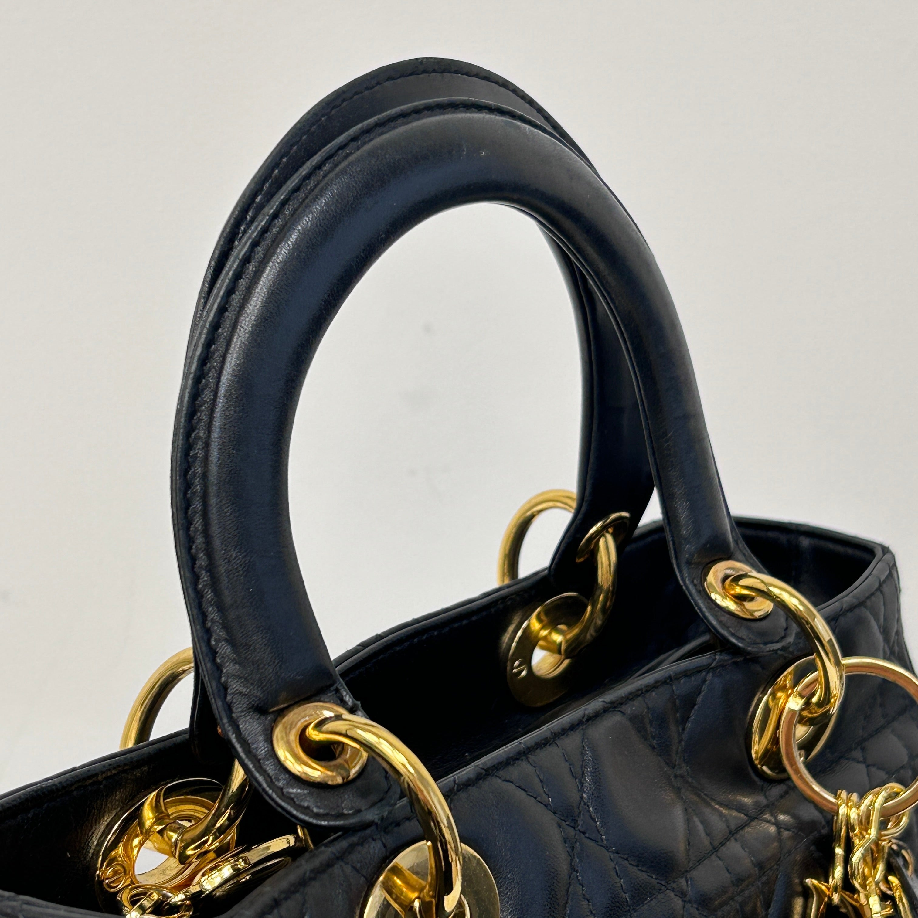 Vintage Black Quilted Leather Medium Lady Dior w/GHW