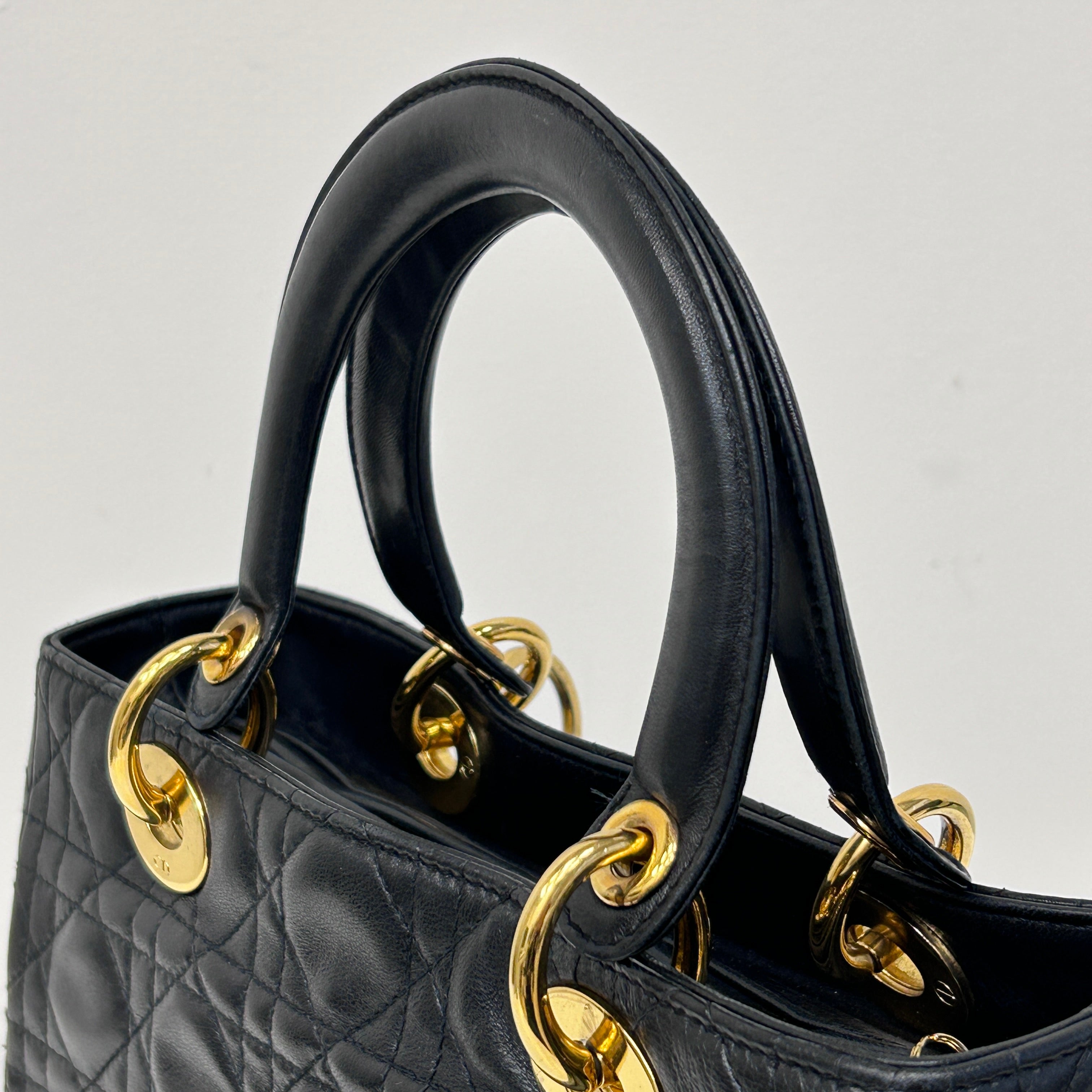 Vintage Black Quilted Leather Medium Lady Dior w/GHW