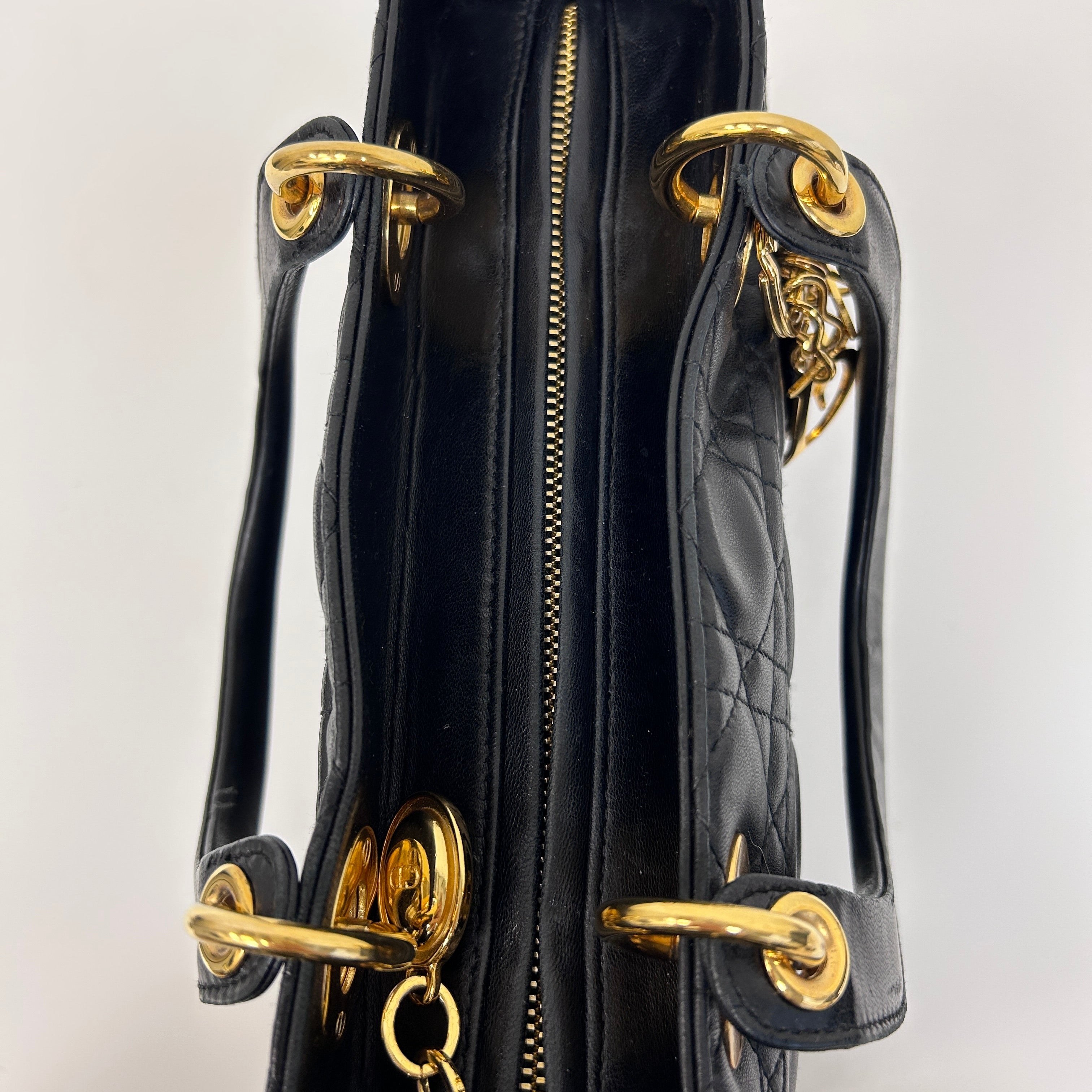 Vintage Black Quilted Leather Medium Lady Dior w/GHW