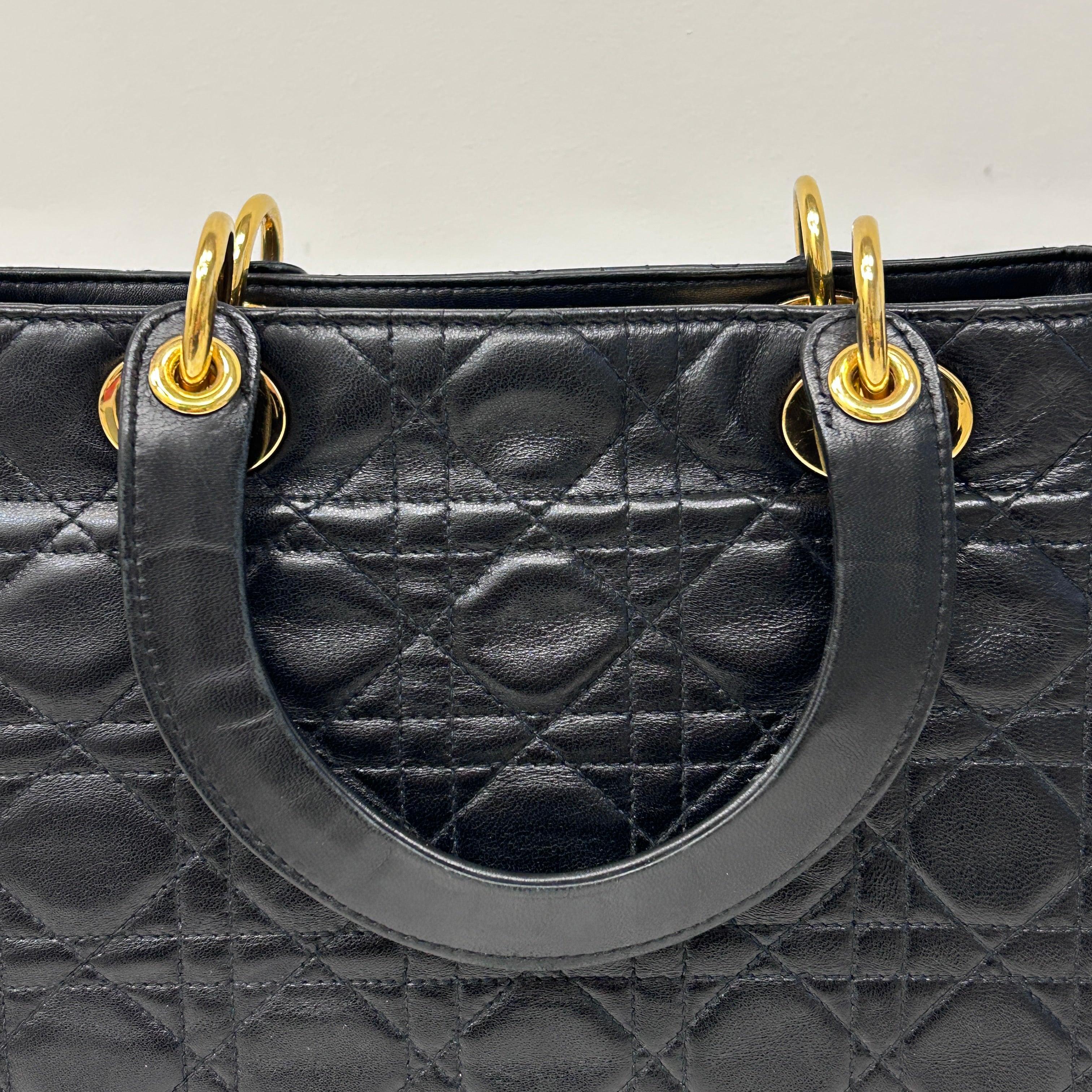 Vintage Black Quilted Leather Medium Lady Dior w/GHW