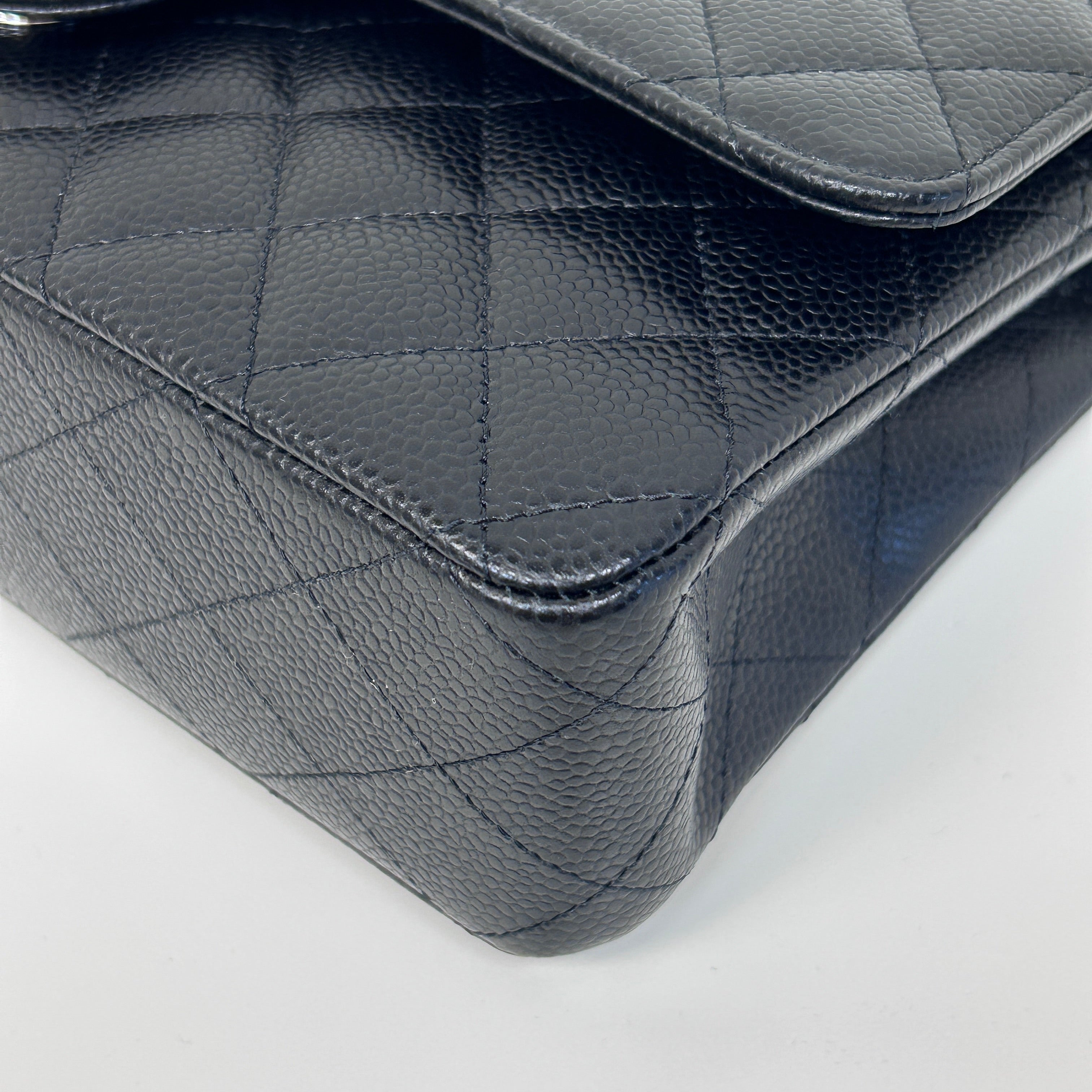 Chanel Black Quilted Caviar Leather Classic Medium Double Flap Bag w/SHW