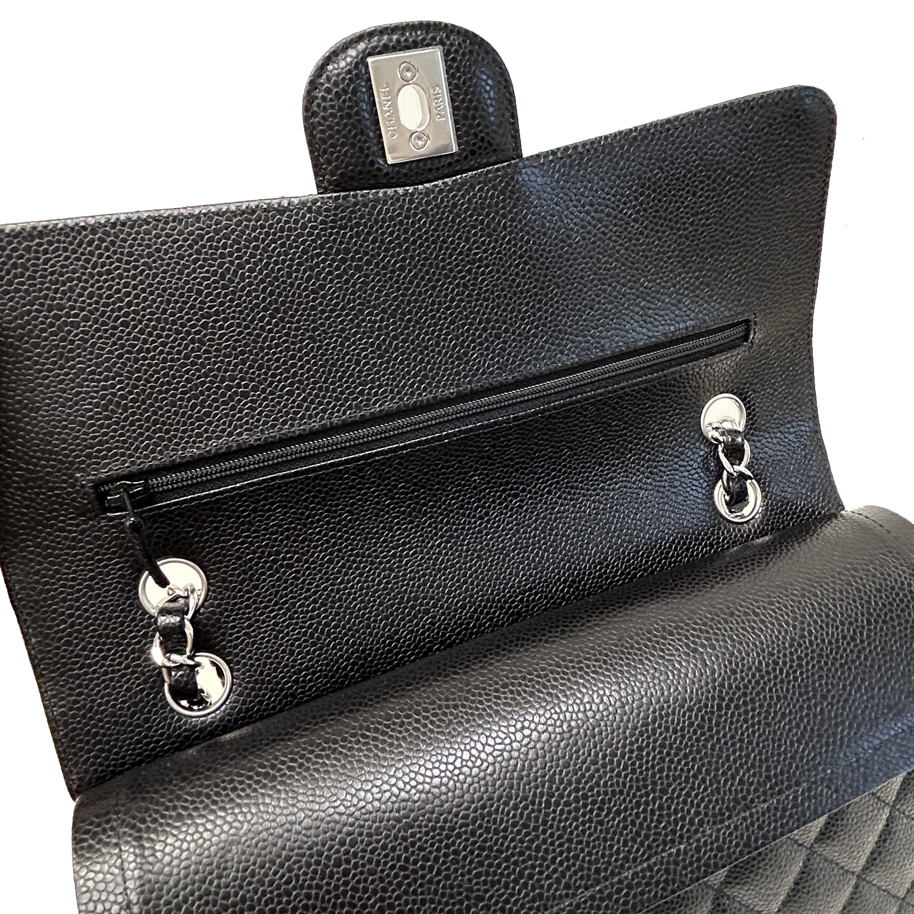 Chanel Black Quilted Caviar Leather Classic Medium Double Flap Bag w/SHW