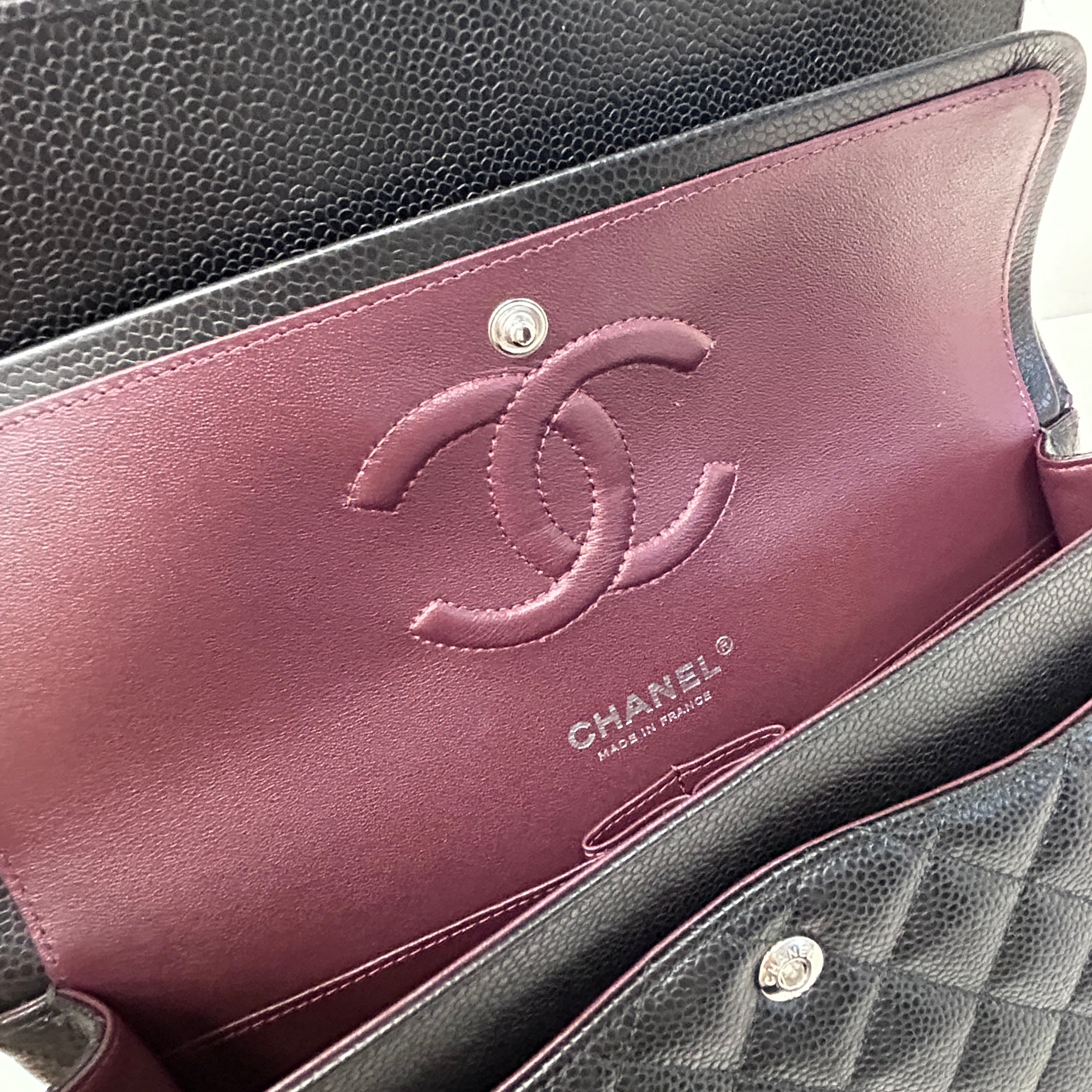 Chanel Black Quilted Caviar Leather Classic Medium Double Flap Bag w/SHW