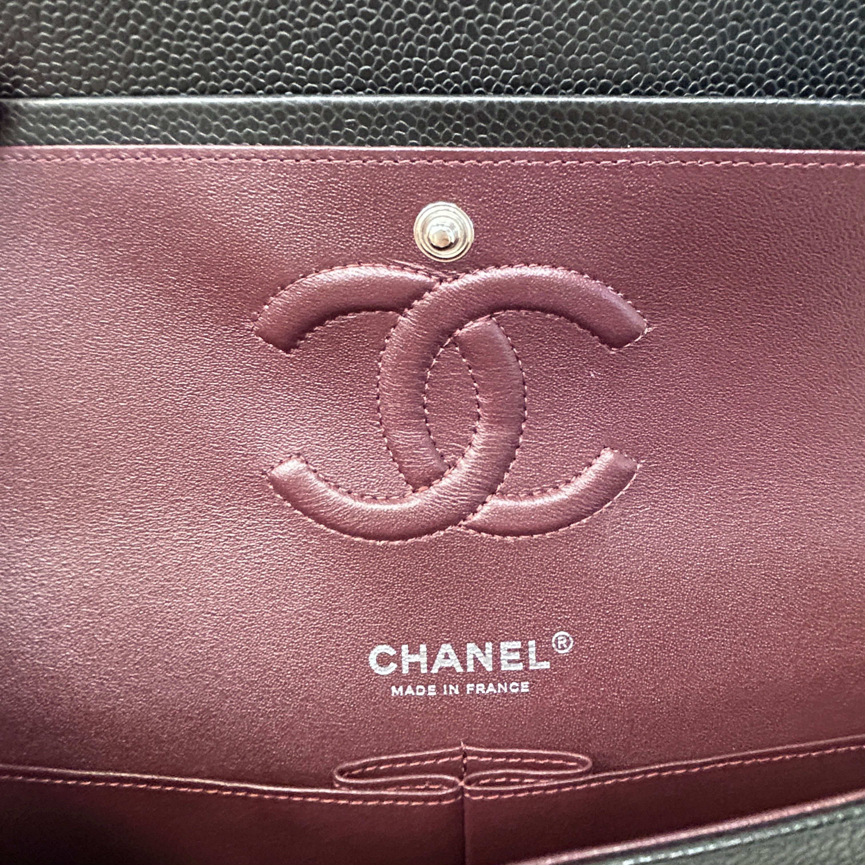 Chanel Black Quilted Caviar Leather Classic Medium Double Flap Bag w/SHW