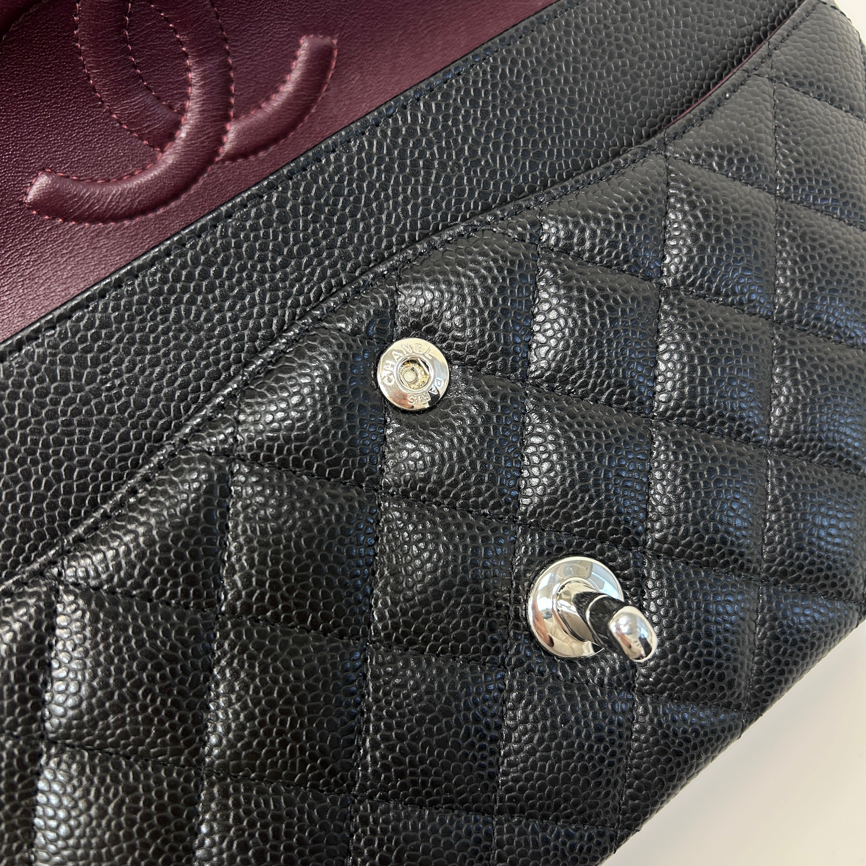 Chanel Black Quilted Caviar Leather Classic Medium Double Flap Bag w/SHW