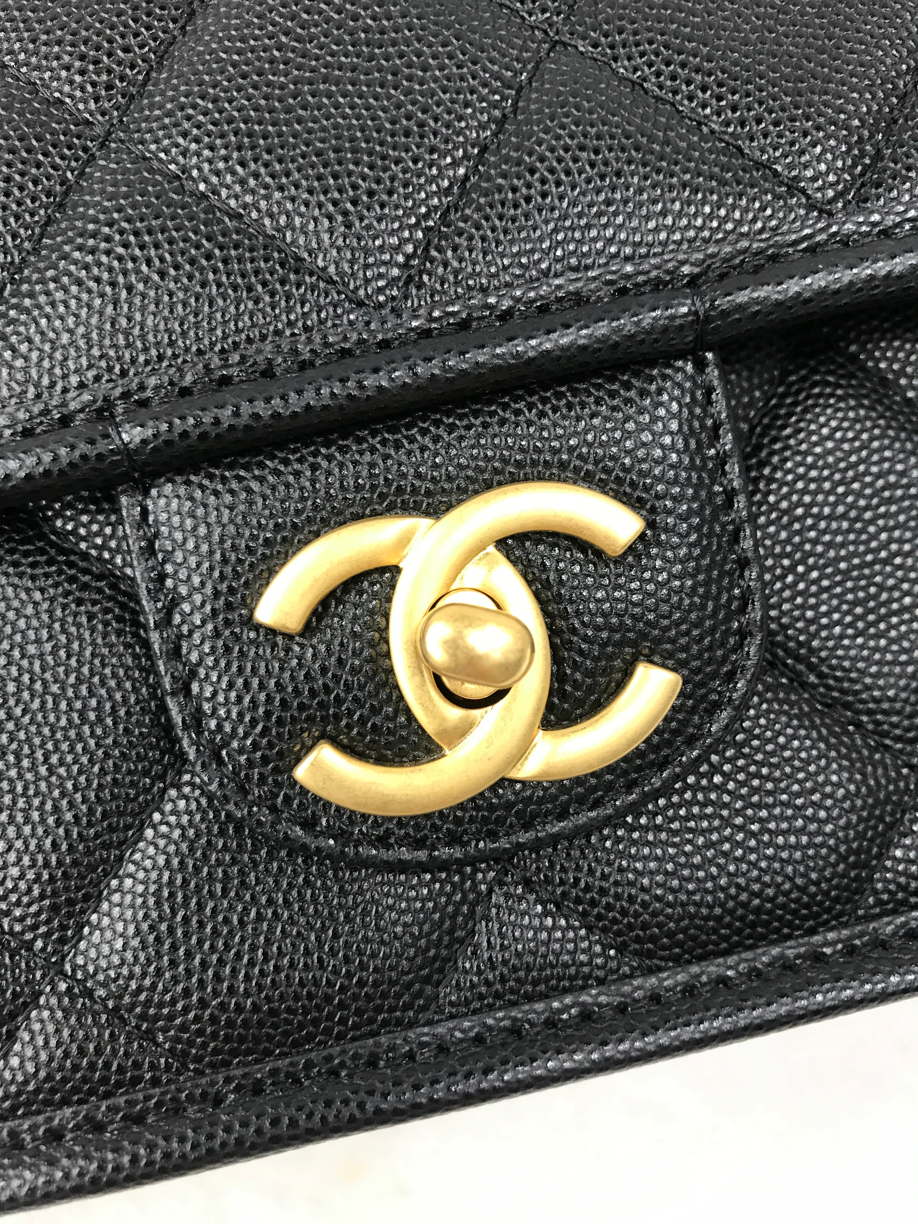 Black Quilted Caviar Top Handle Flap Bag w/AGHW
