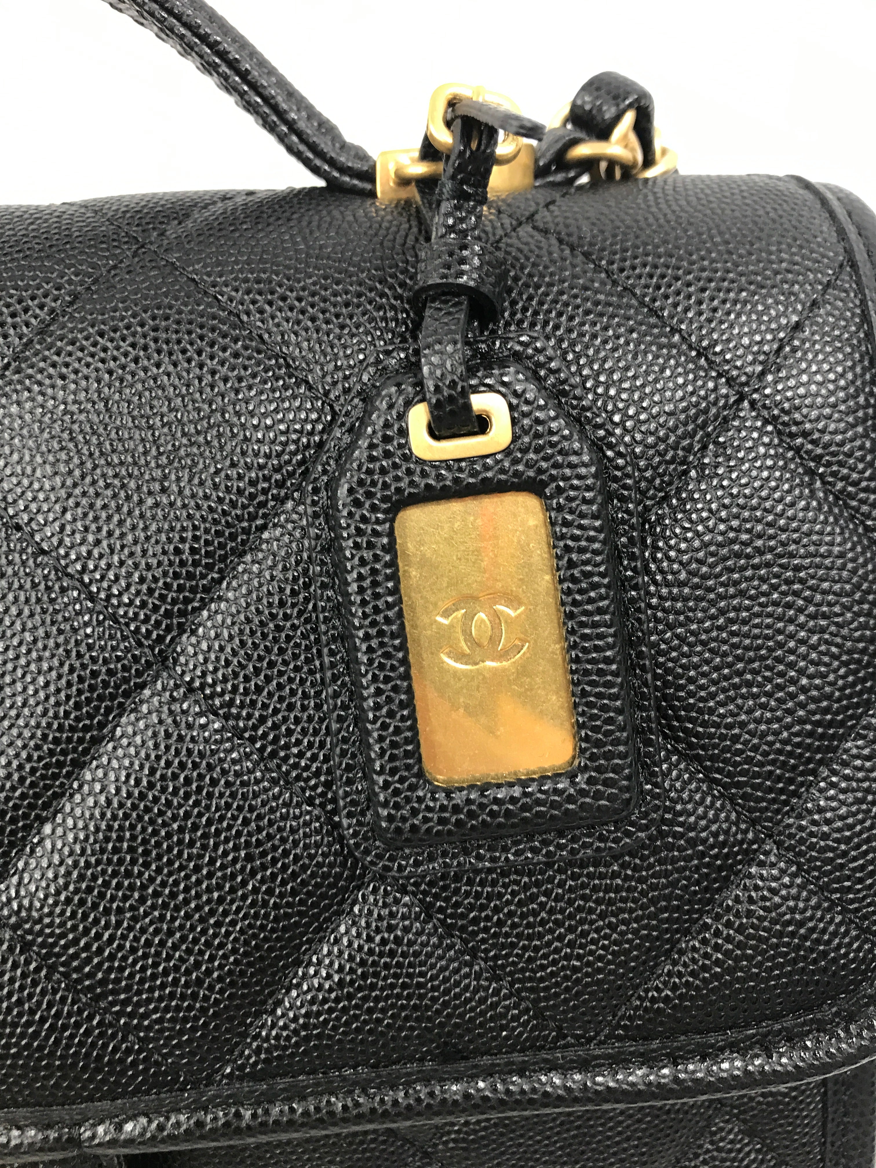 Black Quilted Caviar Top Handle Flap Bag w/AGHW